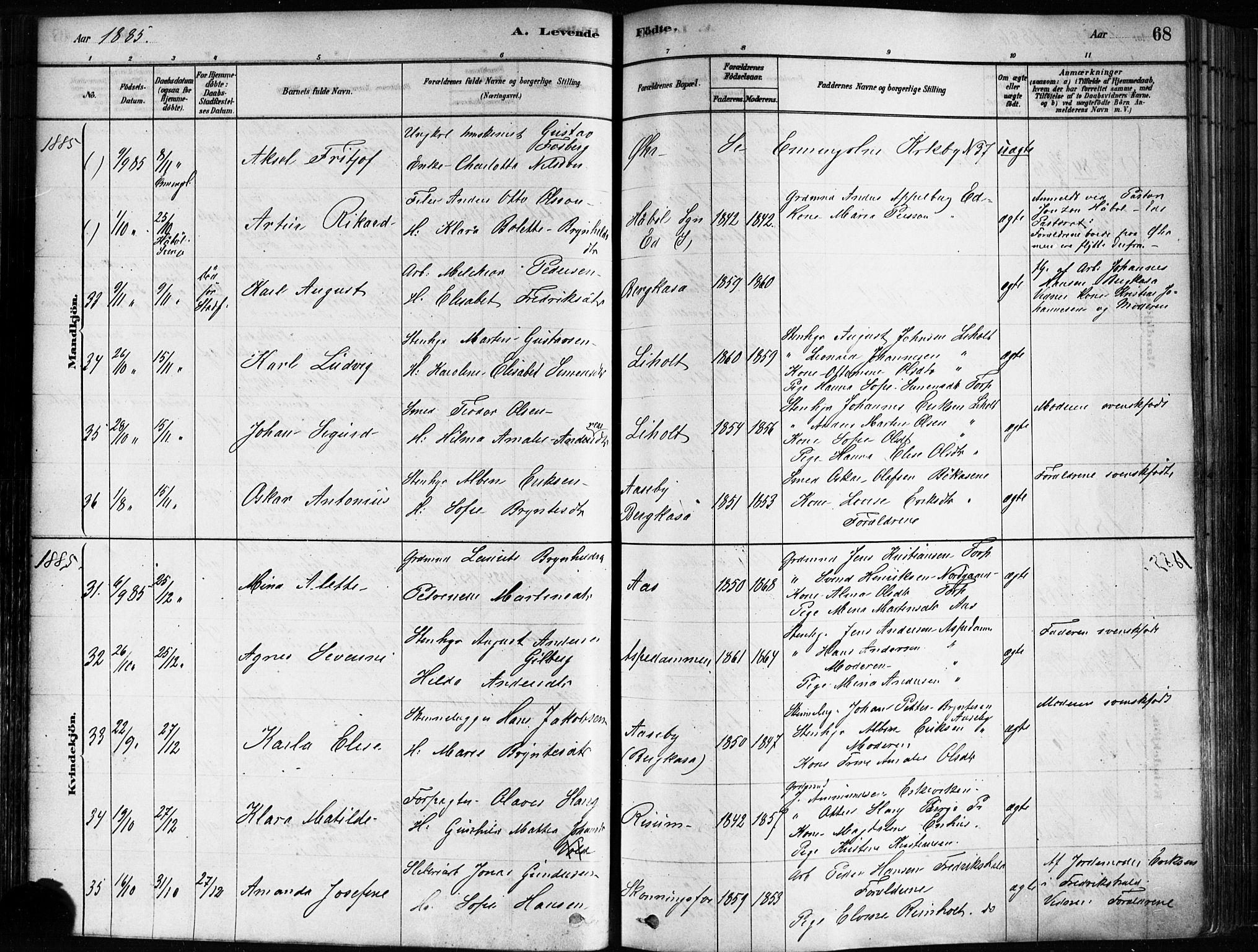 Idd prestekontor Kirkebøker, AV/SAO-A-10911/F/Fc/L0006a: Parish register (official) no. III 6A, 1878-1903, p. 68