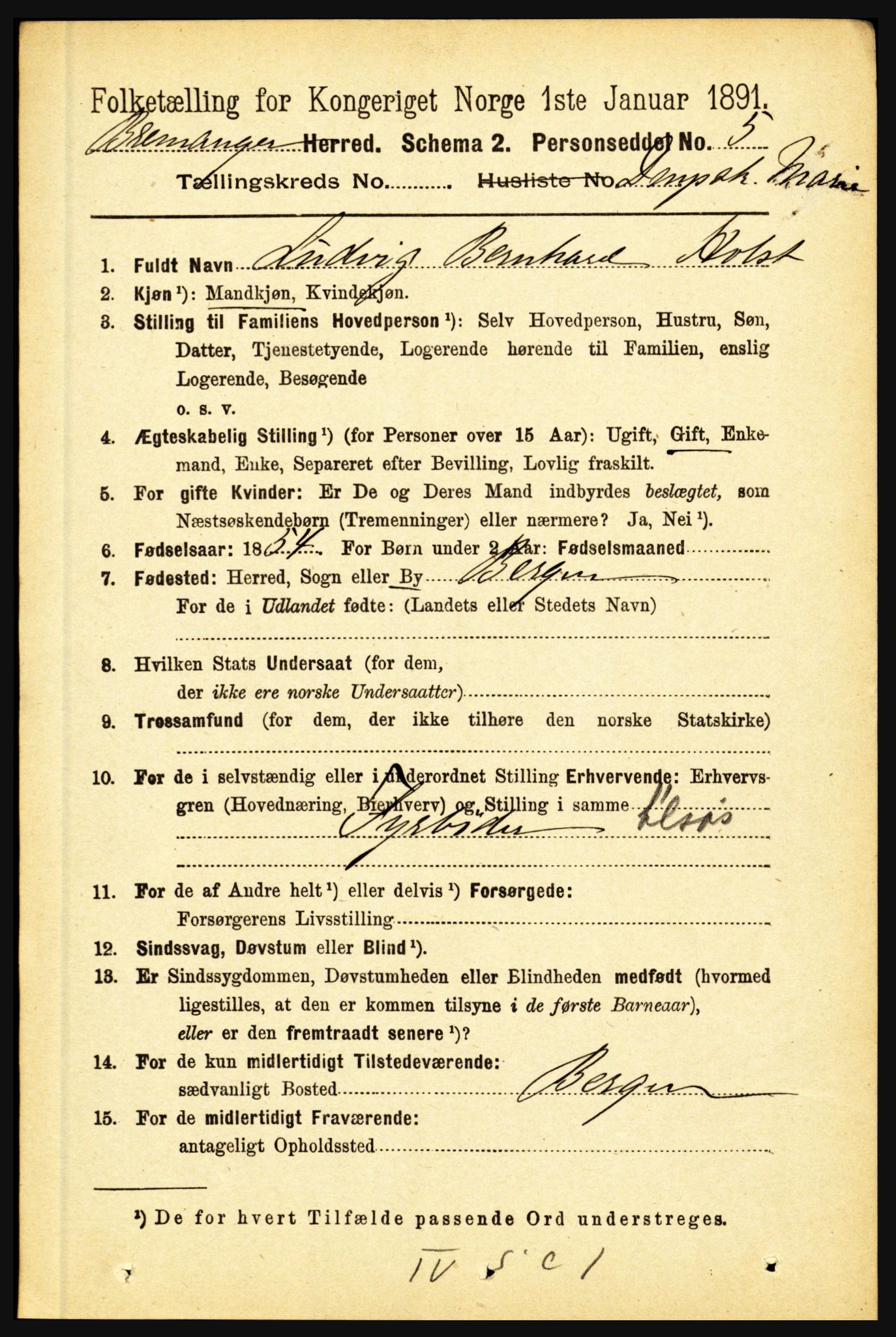 RA, 1891 census for 1438 Bremanger, 1891, p. 2605