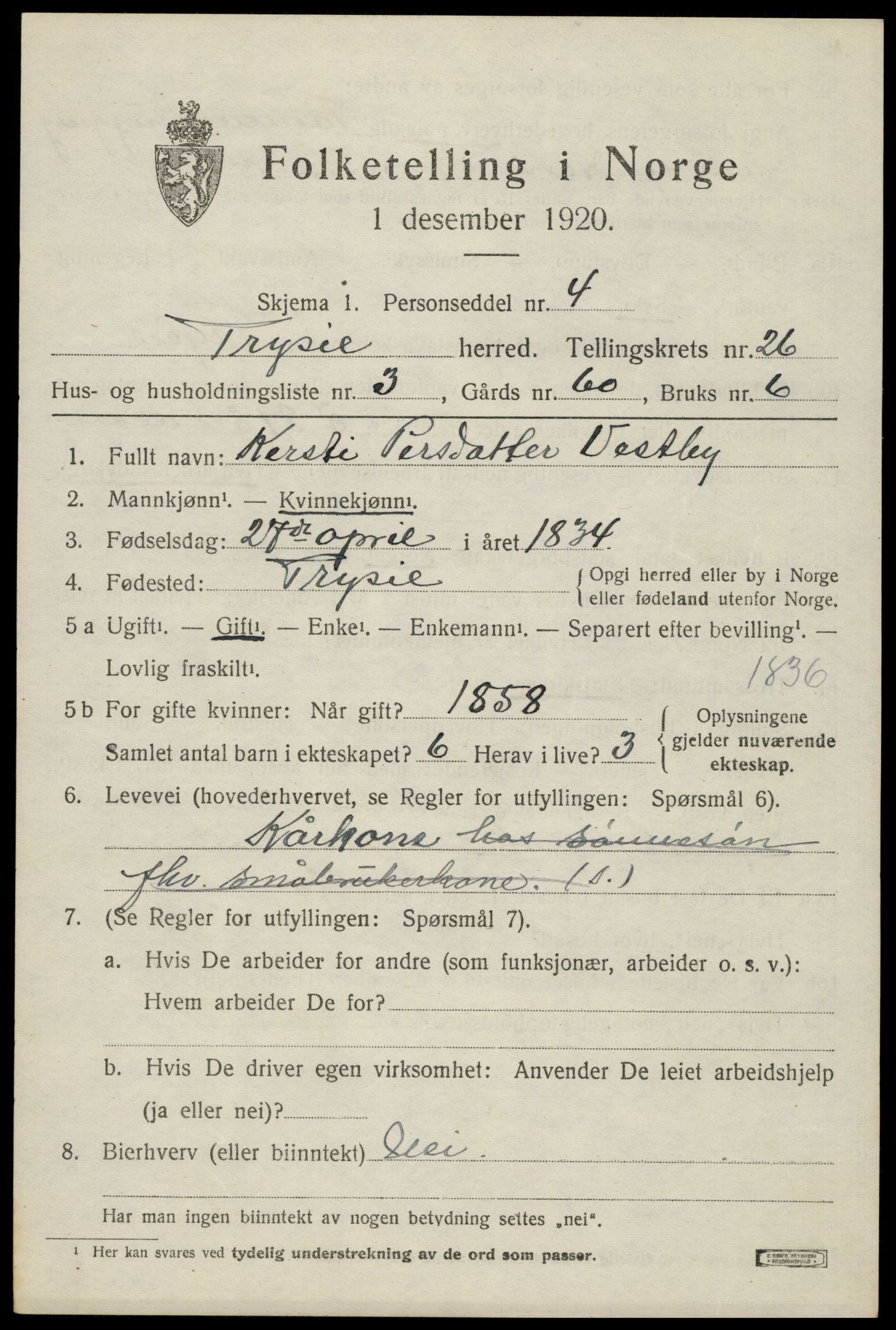 SAH, 1920 census for Trysil, 1920, p. 16149