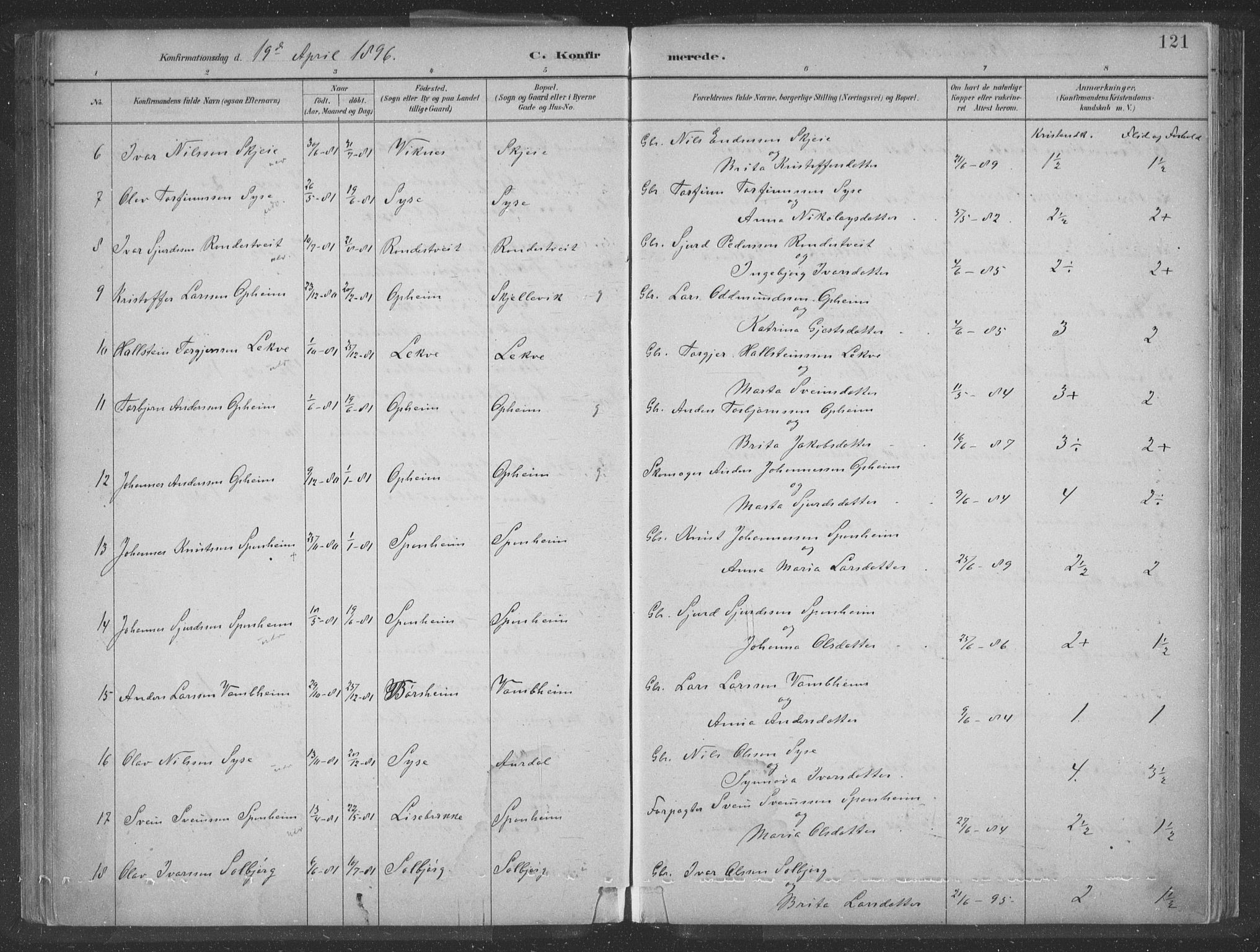 Ulvik sokneprestembete, SAB/A-78801/H/Hab: Parish register (copy) no. A 3, 1883-1908, p. 121