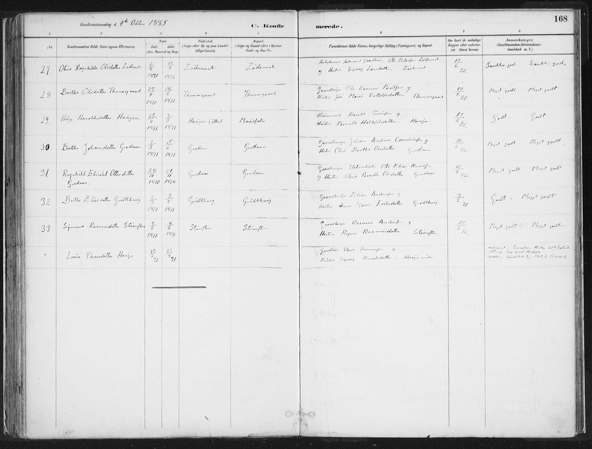 Hornindal sokneprestembete, SAB/A-82401/H/Haa/Haaa/L0003/0001: Parish register (official) no. A 3A, 1887-1917, p. 168