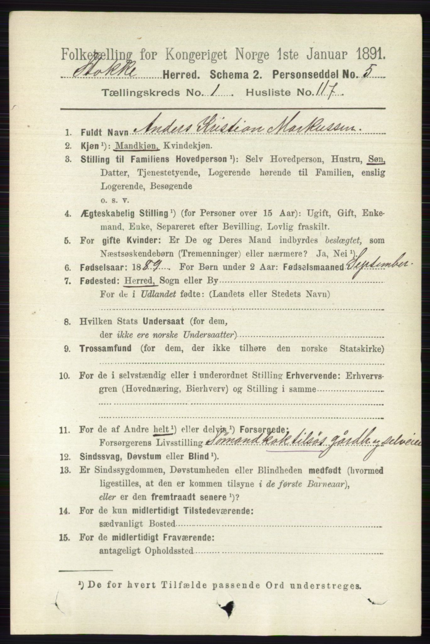 RA, 1891 census for 0720 Stokke, 1891, p. 858