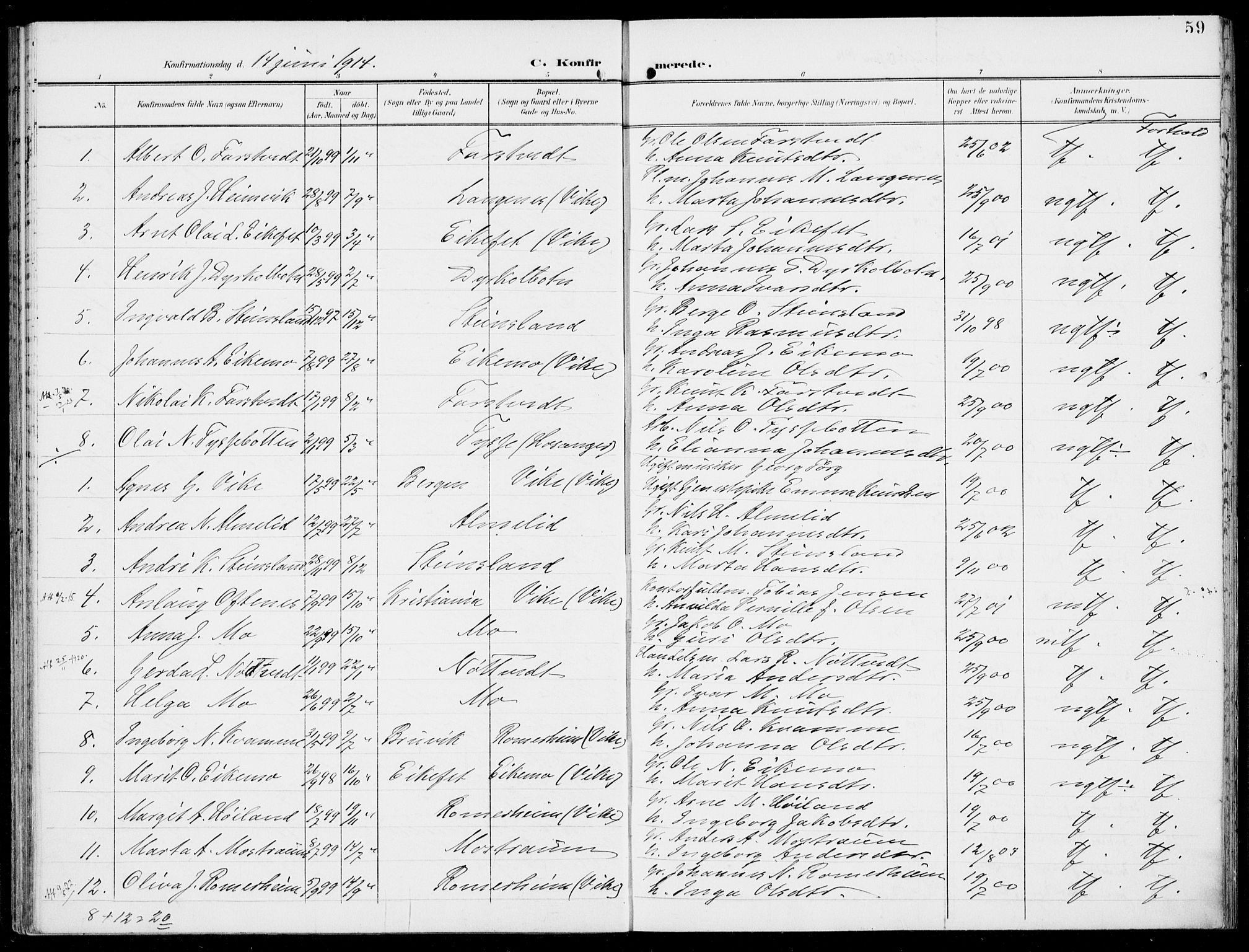 Hosanger sokneprestembete, SAB/A-75801/H/Haa: Parish register (official) no. C  2, 1901-1925, p. 59