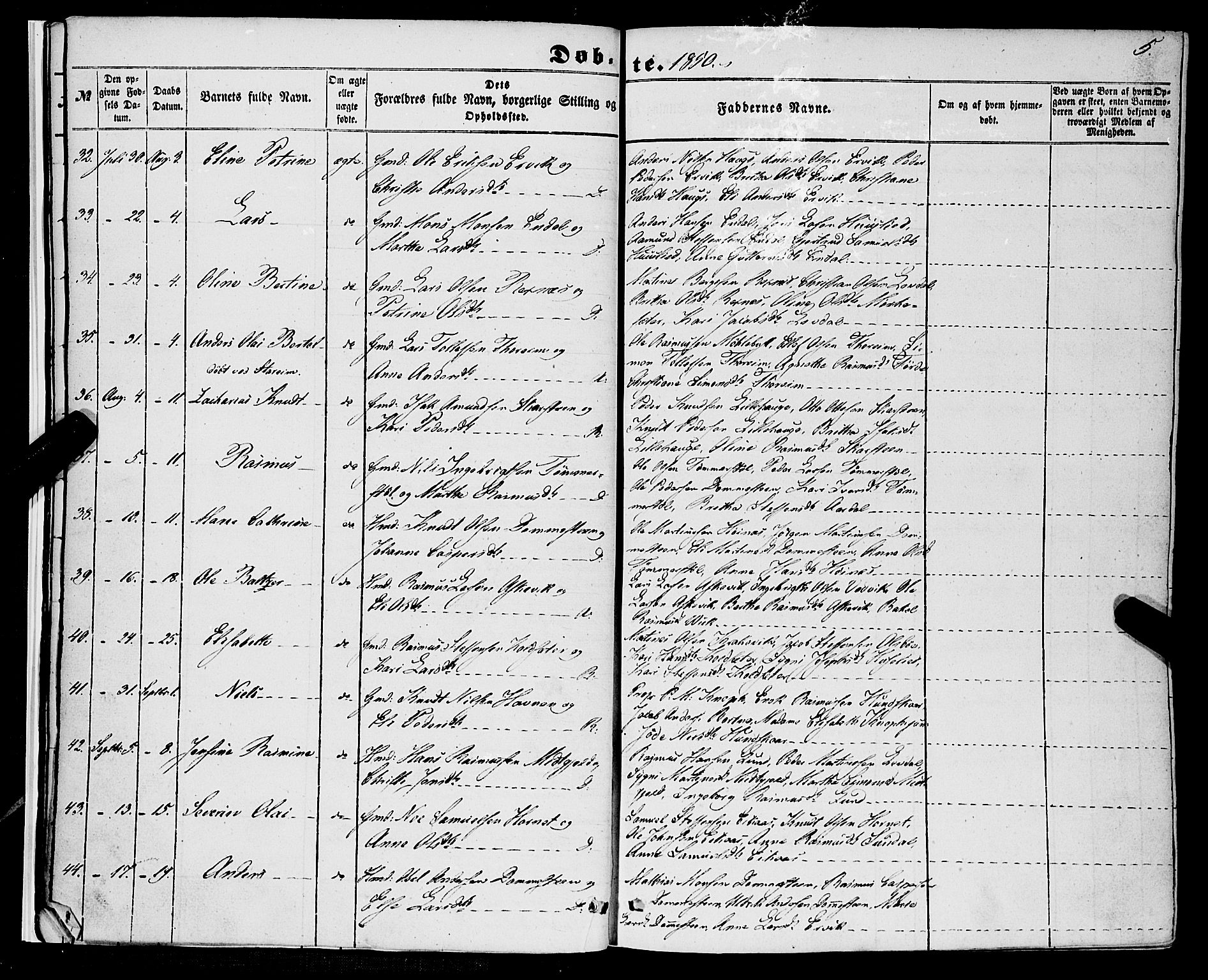 Davik sokneprestembete, AV/SAB-A-79701/H/Haa/Haaa/L0005: Parish register (official) no. A 5, 1850-1866, p. 5