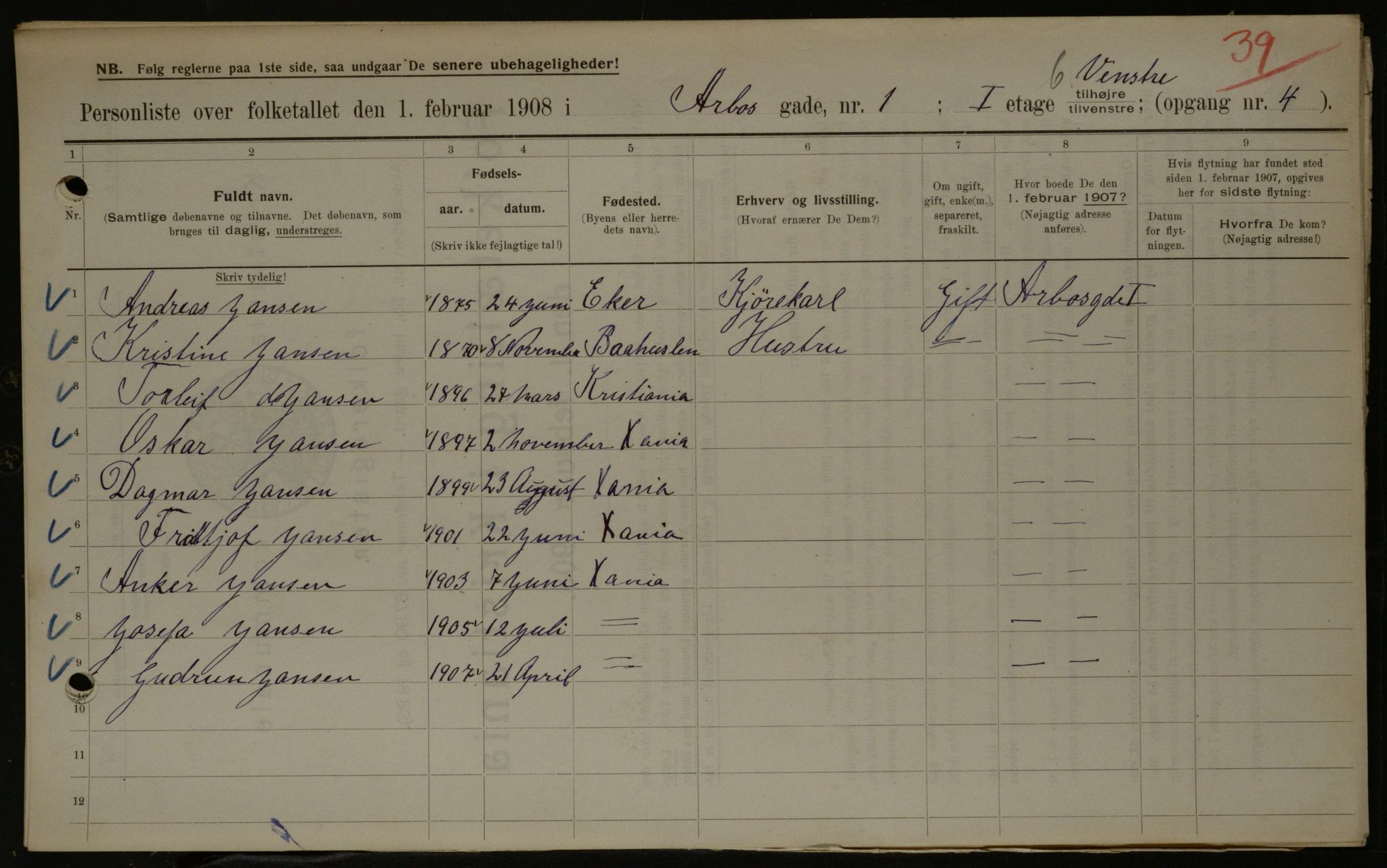 OBA, Municipal Census 1908 for Kristiania, 1908, p. 1974