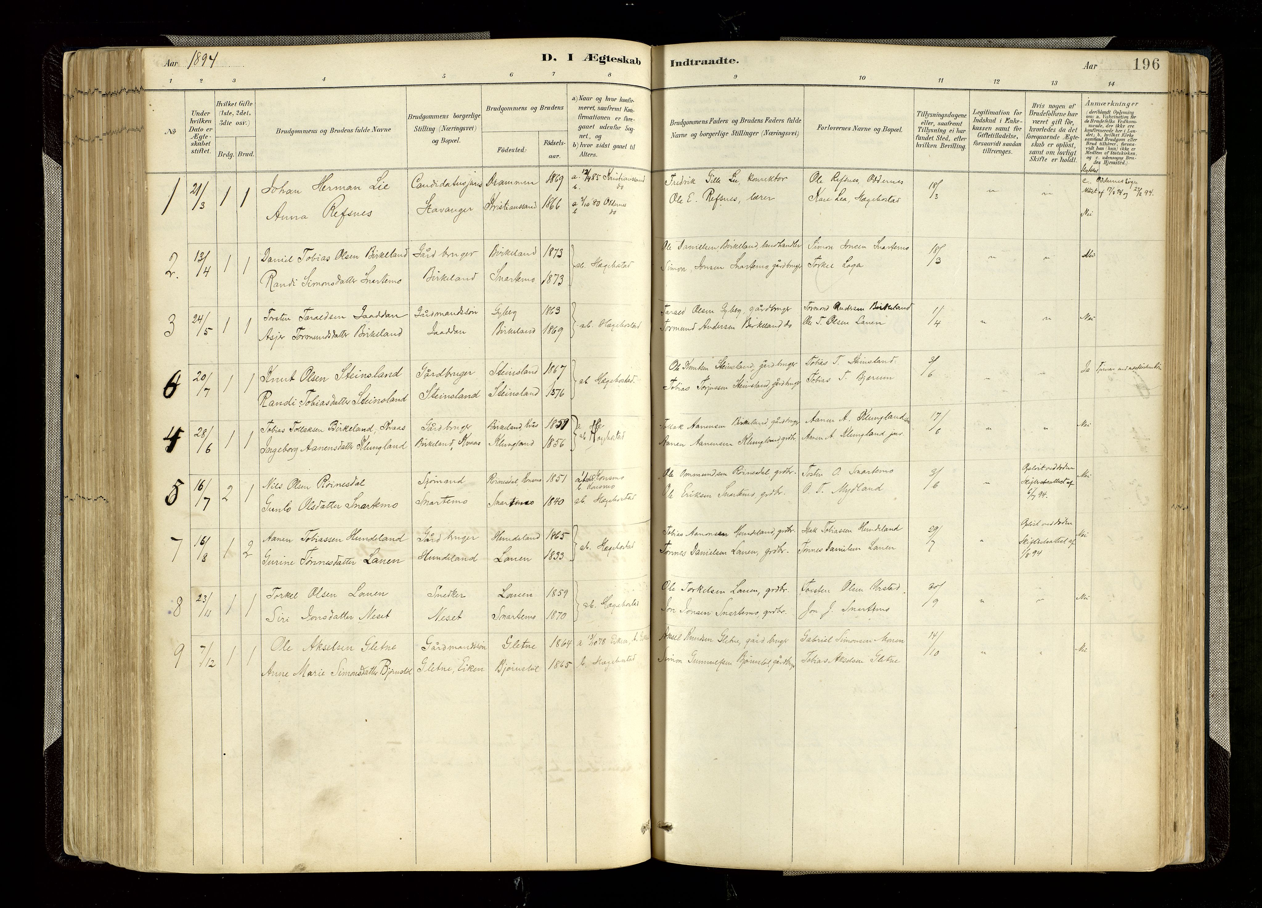 Hægebostad sokneprestkontor, SAK/1111-0024/F/Fa/Faa/L0006: Parish register (official) no. A 6, 1887-1929, p. 196