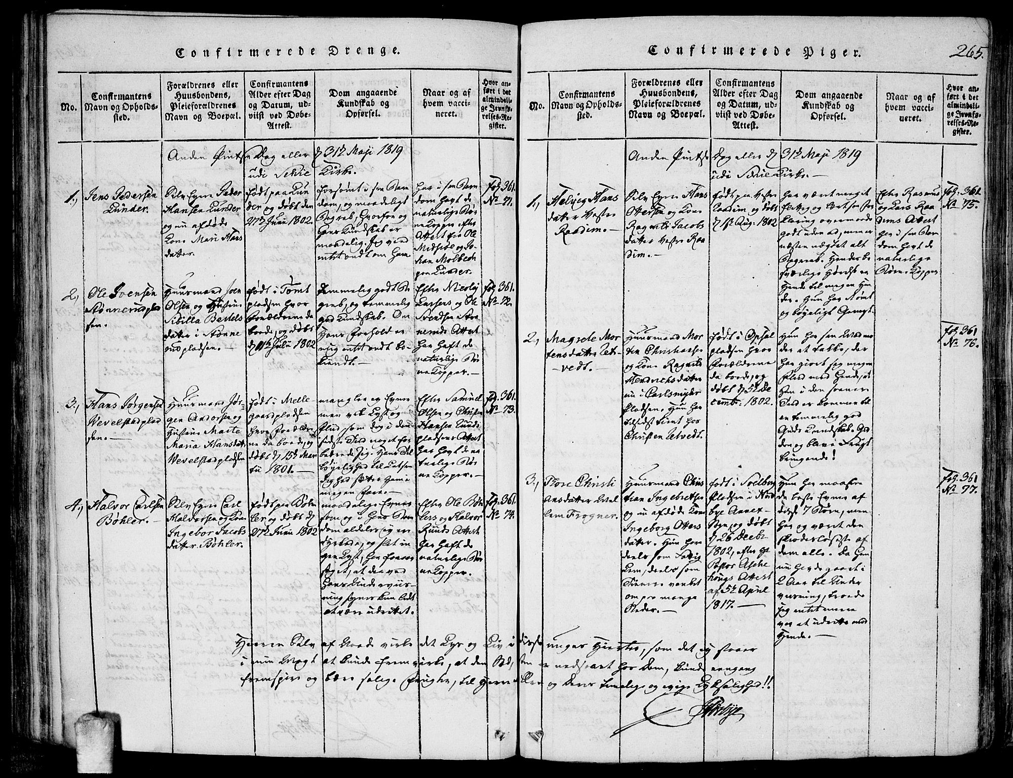 Kråkstad prestekontor Kirkebøker, SAO/A-10125a/F/Fa/L0003: Parish register (official) no. I 3, 1813-1824, p. 265