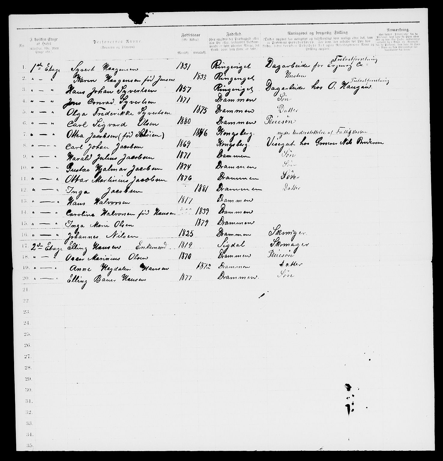 SAKO, 1885 census for 0602 Drammen, 1885, p. 2870