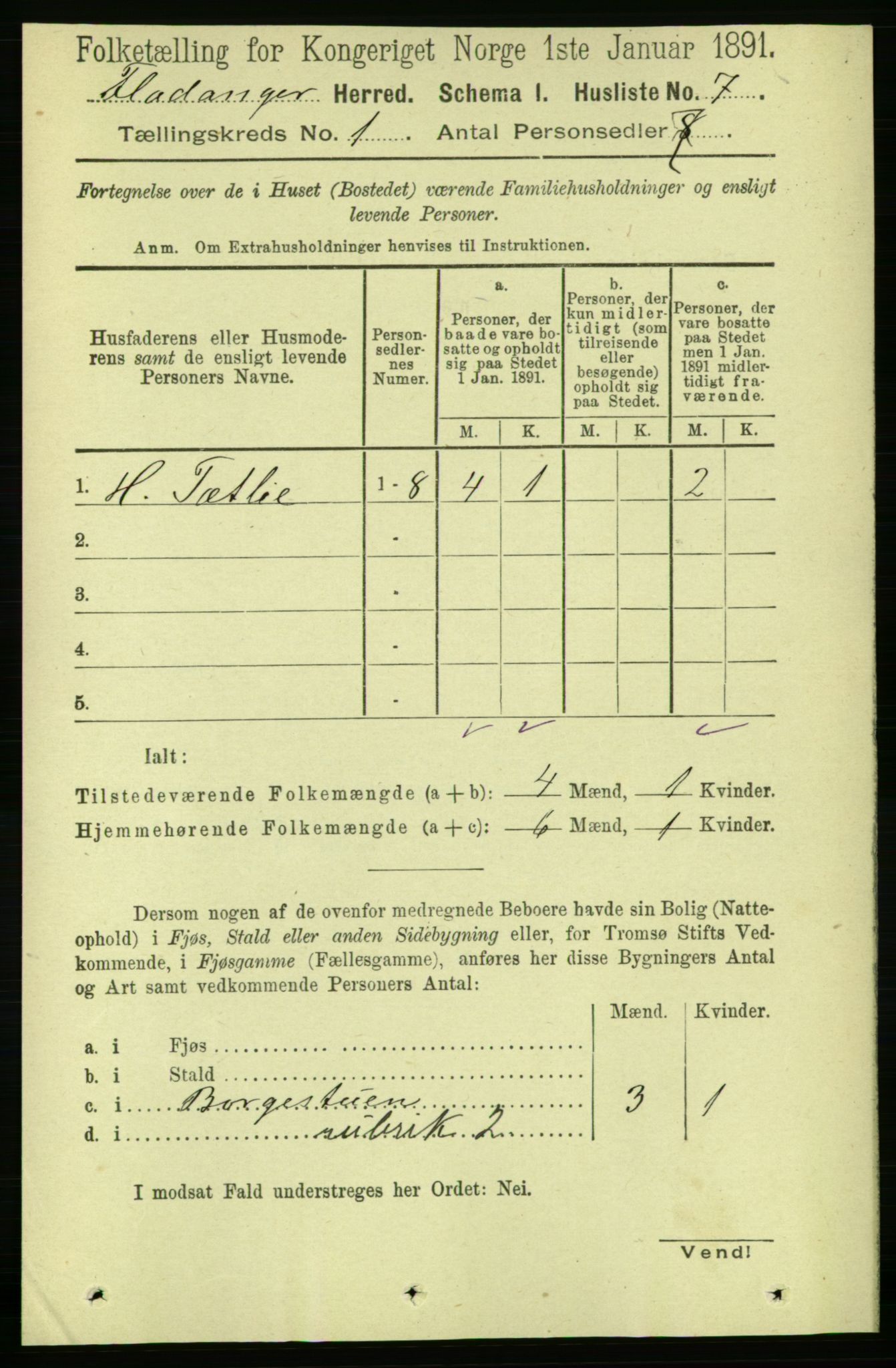 RA, 1891 census for 1749 Flatanger, 1891, p. 22
