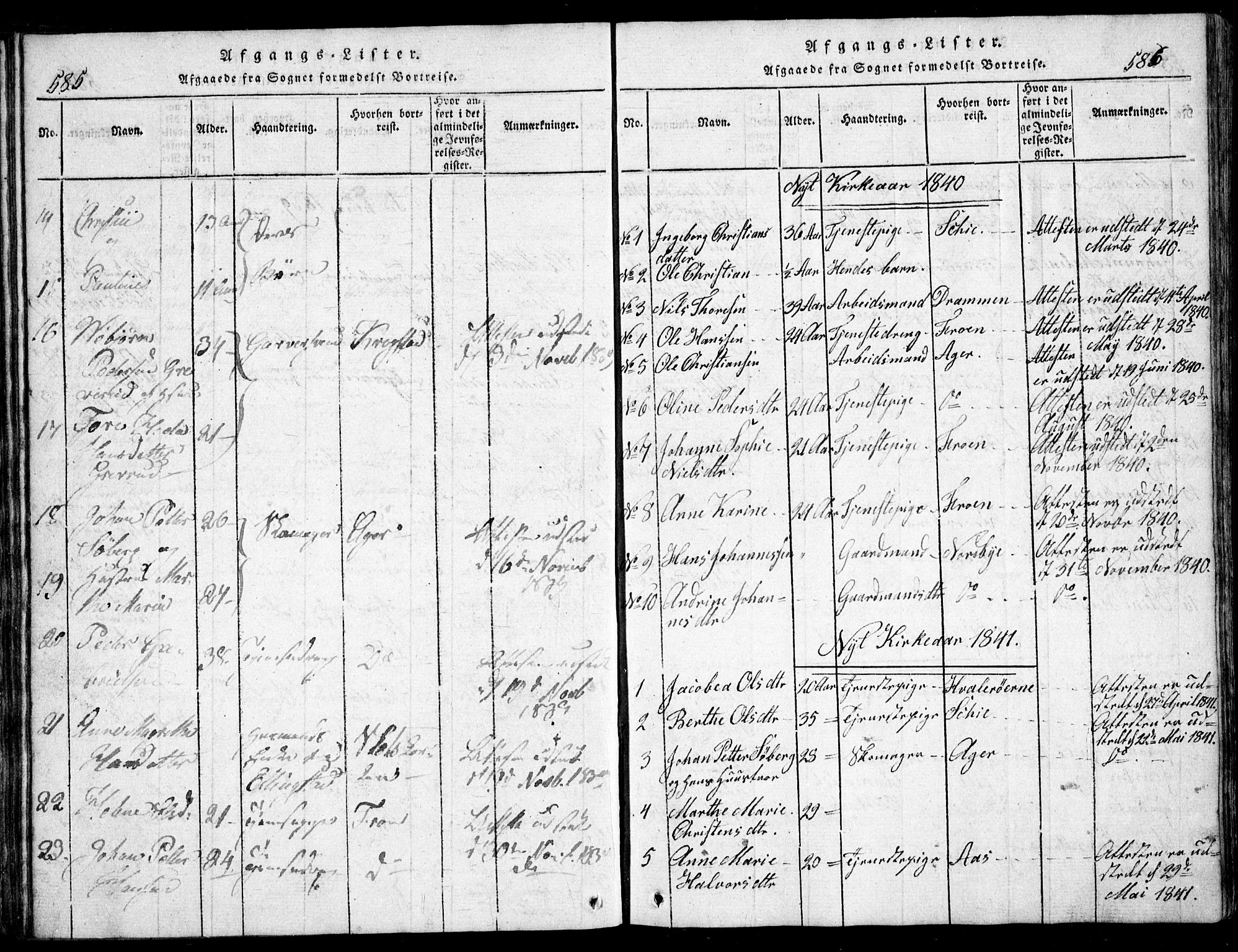 Nesodden prestekontor Kirkebøker, AV/SAO-A-10013/G/Ga/L0001: Parish register (copy) no. I 1, 1814-1847, p. 585-586