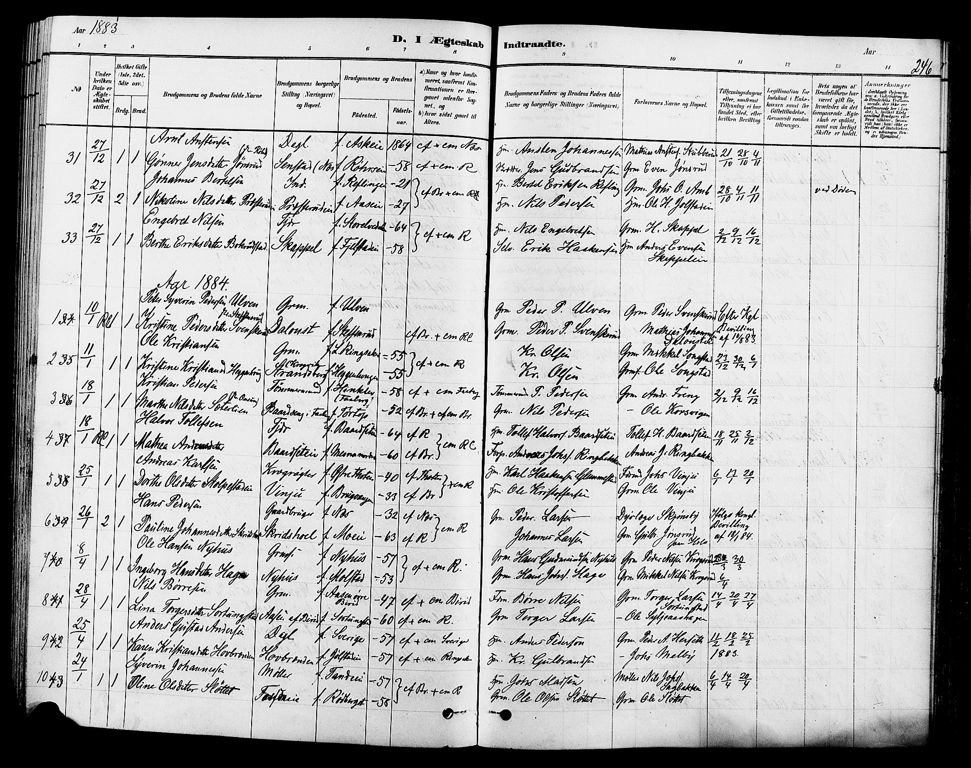 Ringsaker prestekontor, AV/SAH-PREST-014/L/La/L0009: Parish register (copy) no. 9, 1879-1890, p. 246