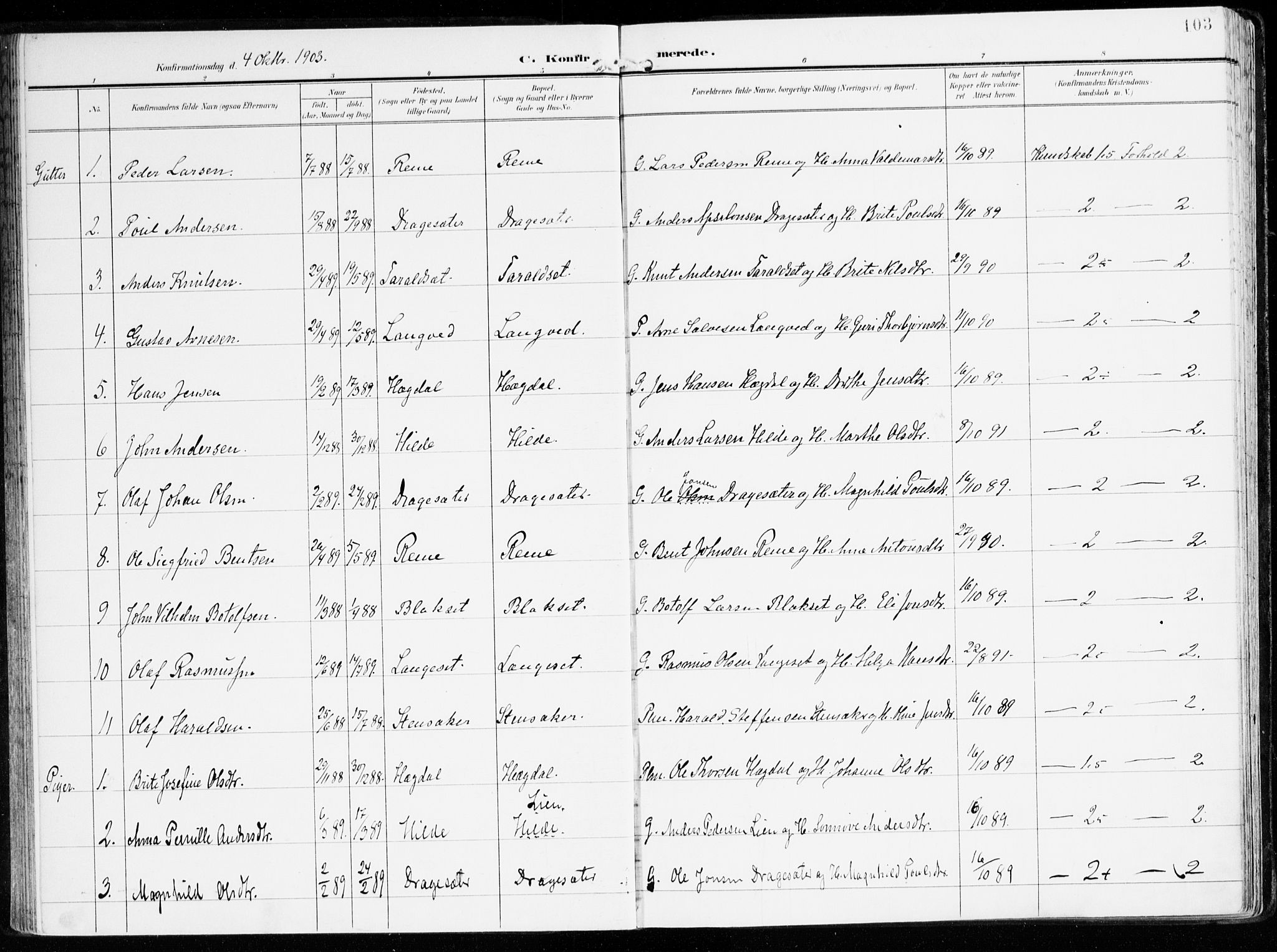 Innvik sokneprestembete, AV/SAB-A-80501: Parish register (official) no. B 2, 1903-1929, p. 103