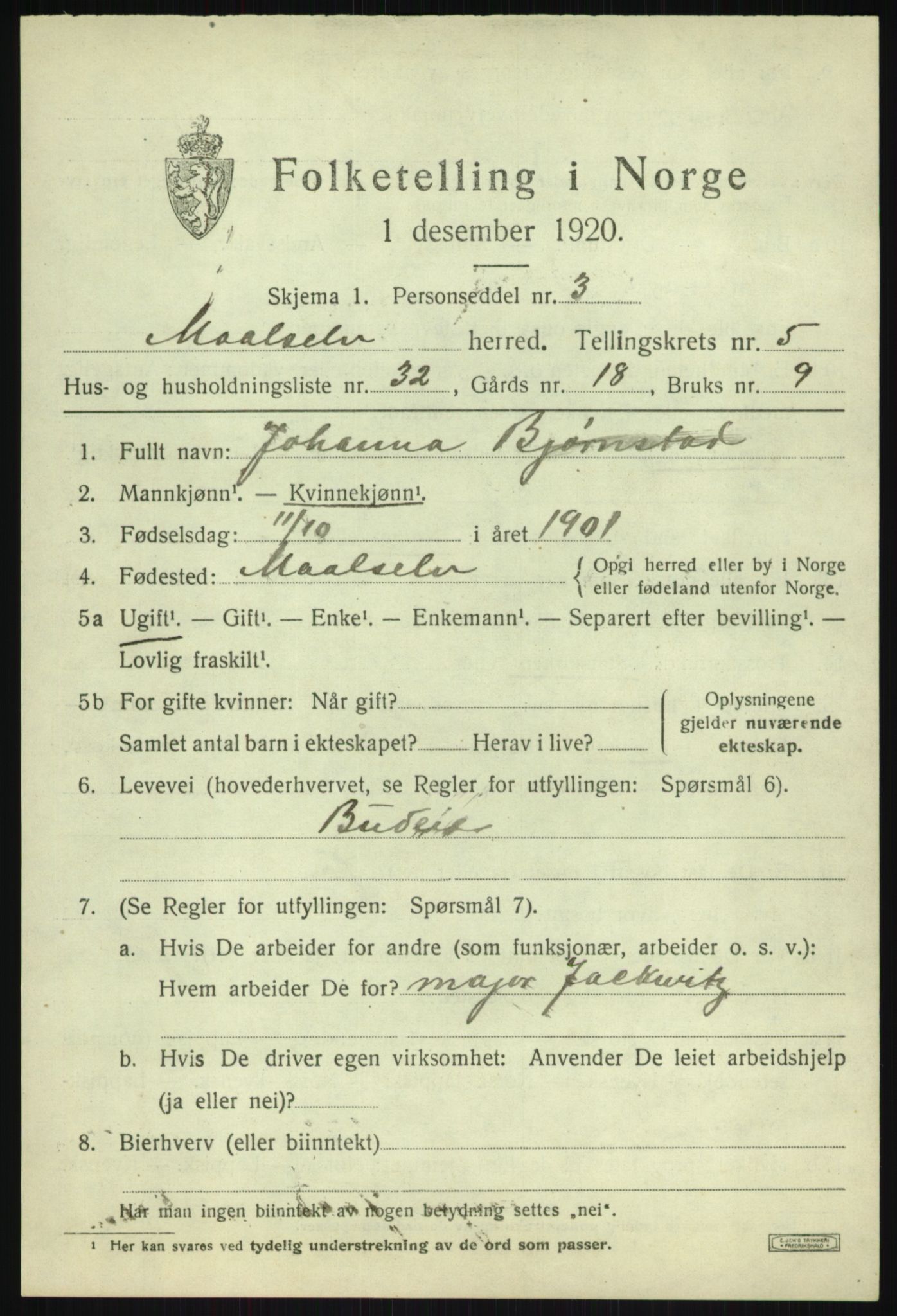 SATØ, 1920 census for Målselv, 1920, p. 3601