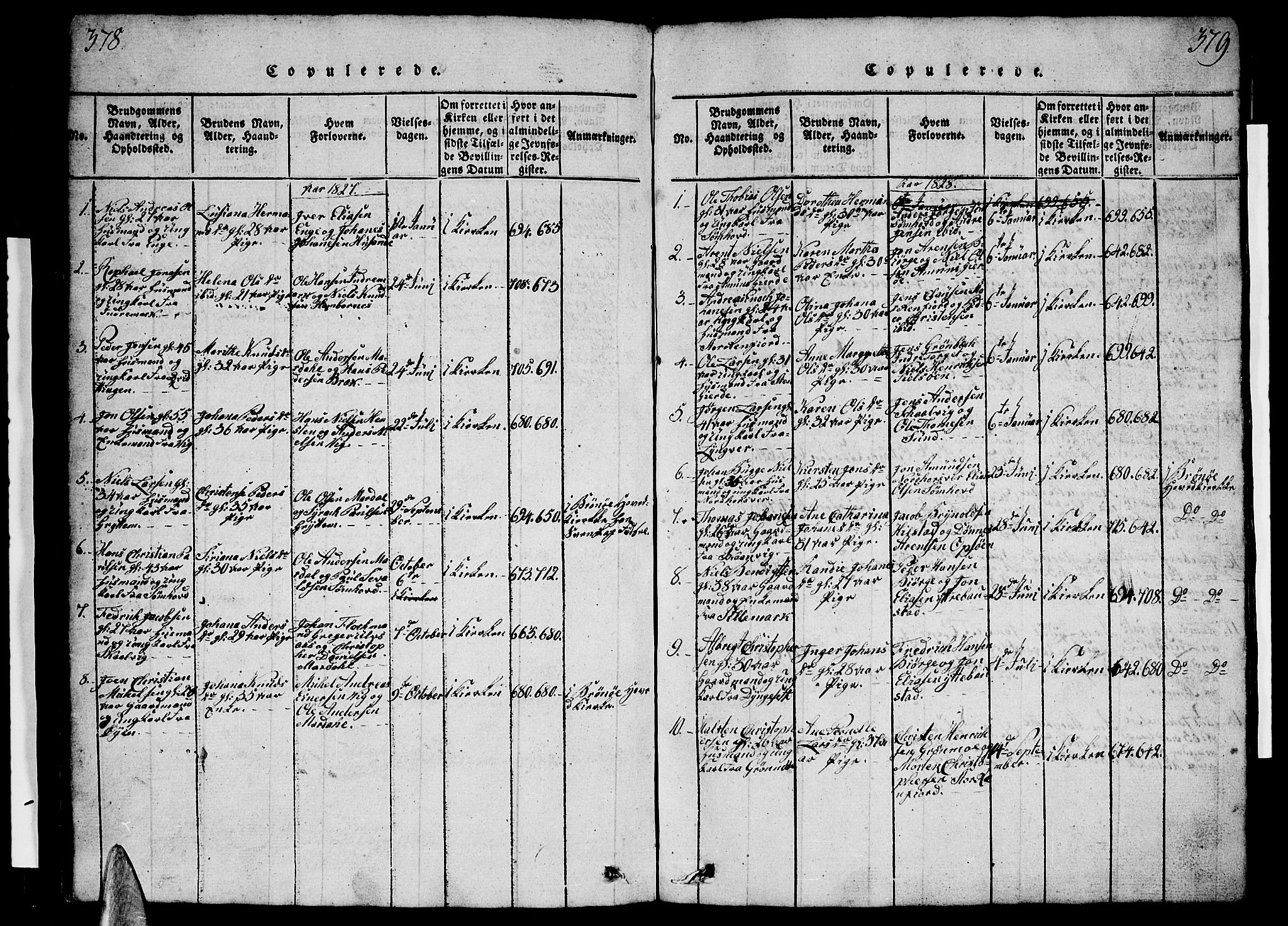 Ministerialprotokoller, klokkerbøker og fødselsregistre - Nordland, SAT/A-1459/812/L0186: Parish register (copy) no. 812C04, 1820-1849, p. 378-379