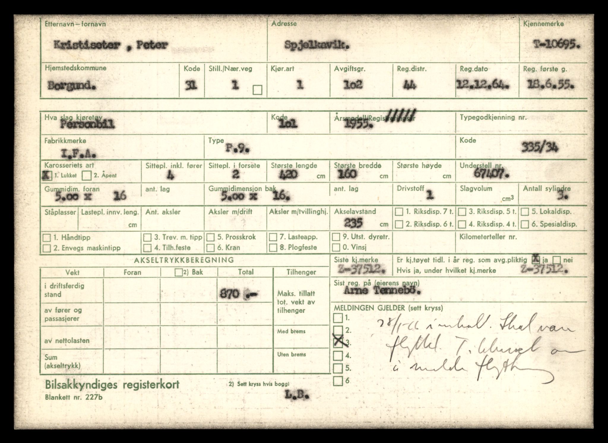 Møre og Romsdal vegkontor - Ålesund trafikkstasjon, AV/SAT-A-4099/F/Fe/L0023: Registreringskort for kjøretøy T 10695 - T 10809, 1927-1998, p. 3