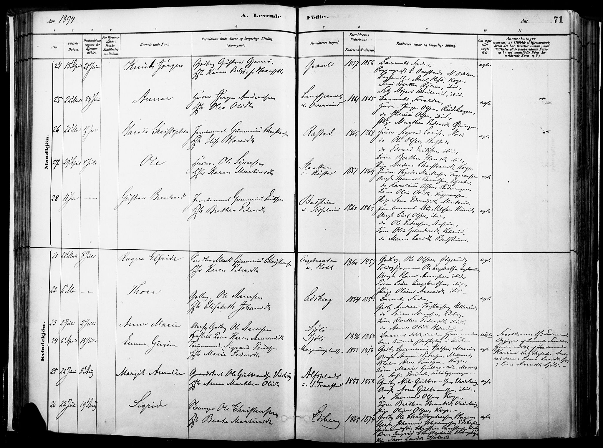 Vinger prestekontor, AV/SAH-PREST-024/H/Ha/Haa/L0014: Parish register (official) no. 14, 1881-1900, p. 71