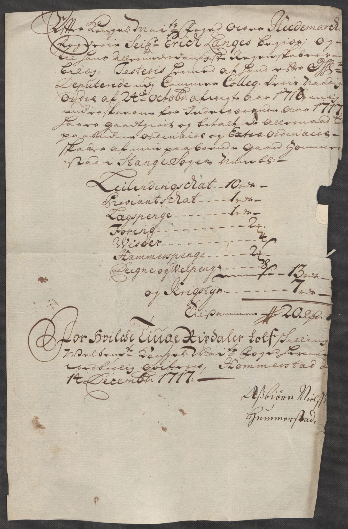 Rentekammeret inntil 1814, Reviderte regnskaper, Fogderegnskap, RA/EA-4092/R16/L1056: Fogderegnskap Hedmark, 1717, p. 418