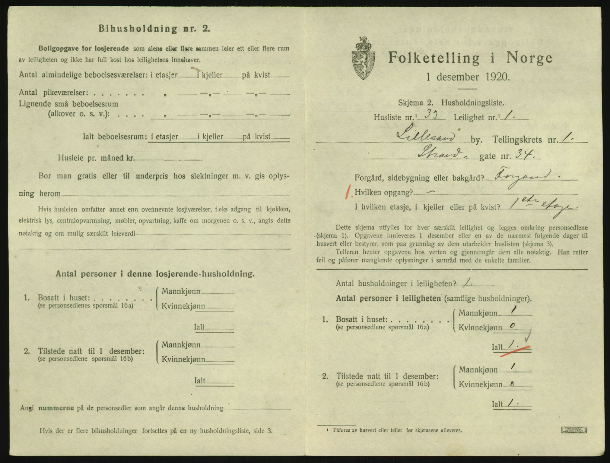 SAK, 1920 census for Lillesand, 1920, p. 563