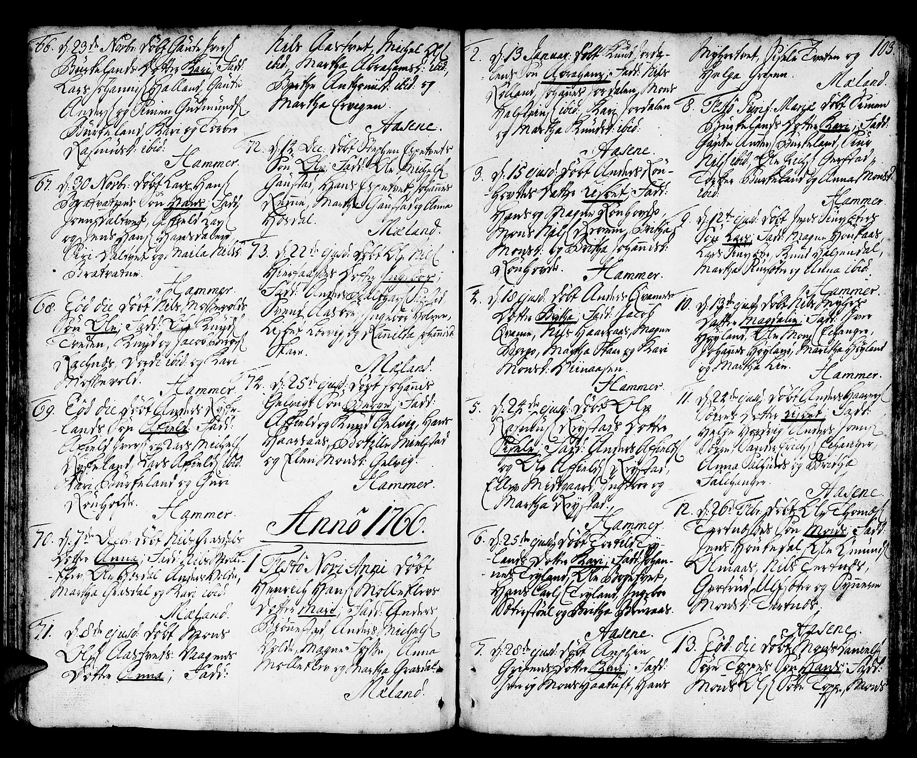 Hamre sokneprestembete, AV/SAB-A-75501/H/Ha/Haa/Haaa/L0007: Parish register (official) no. A 7, 1762-1777, p. 103