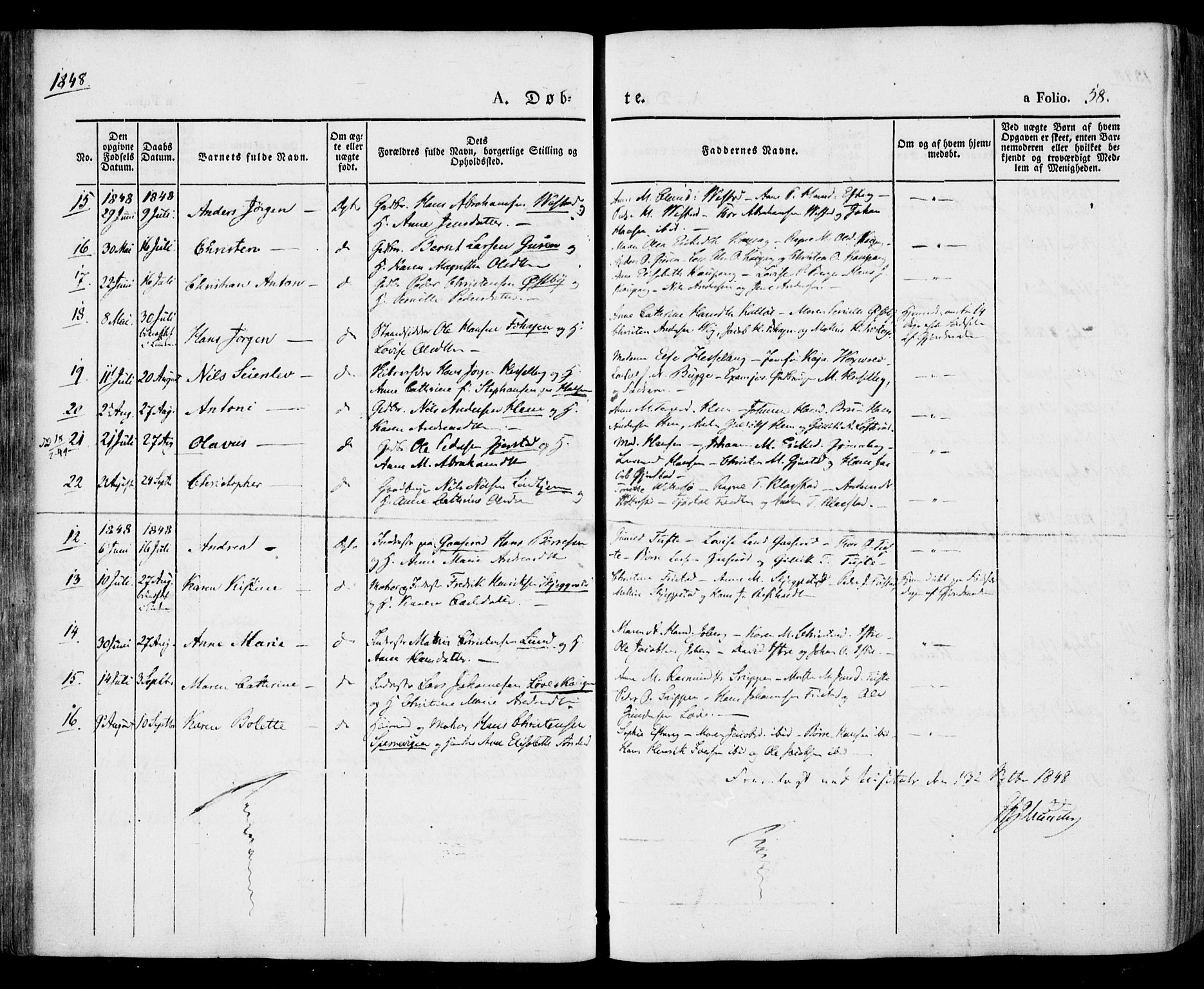 Tjølling kirkebøker, SAKO/A-60/F/Fa/L0006: Parish register (official) no. 6, 1835-1859, p. 58