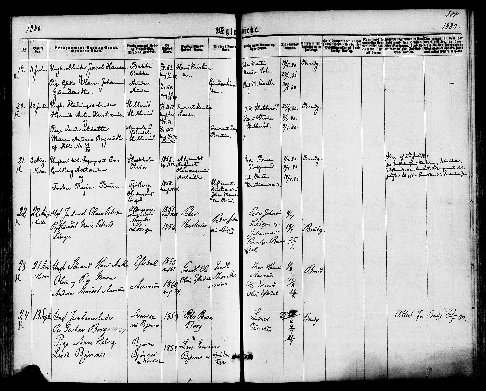 Hedrum kirkebøker, AV/SAKO-A-344/F/Fa/L0008: Parish register (official) no. I 8, 1869-1880, p. 300