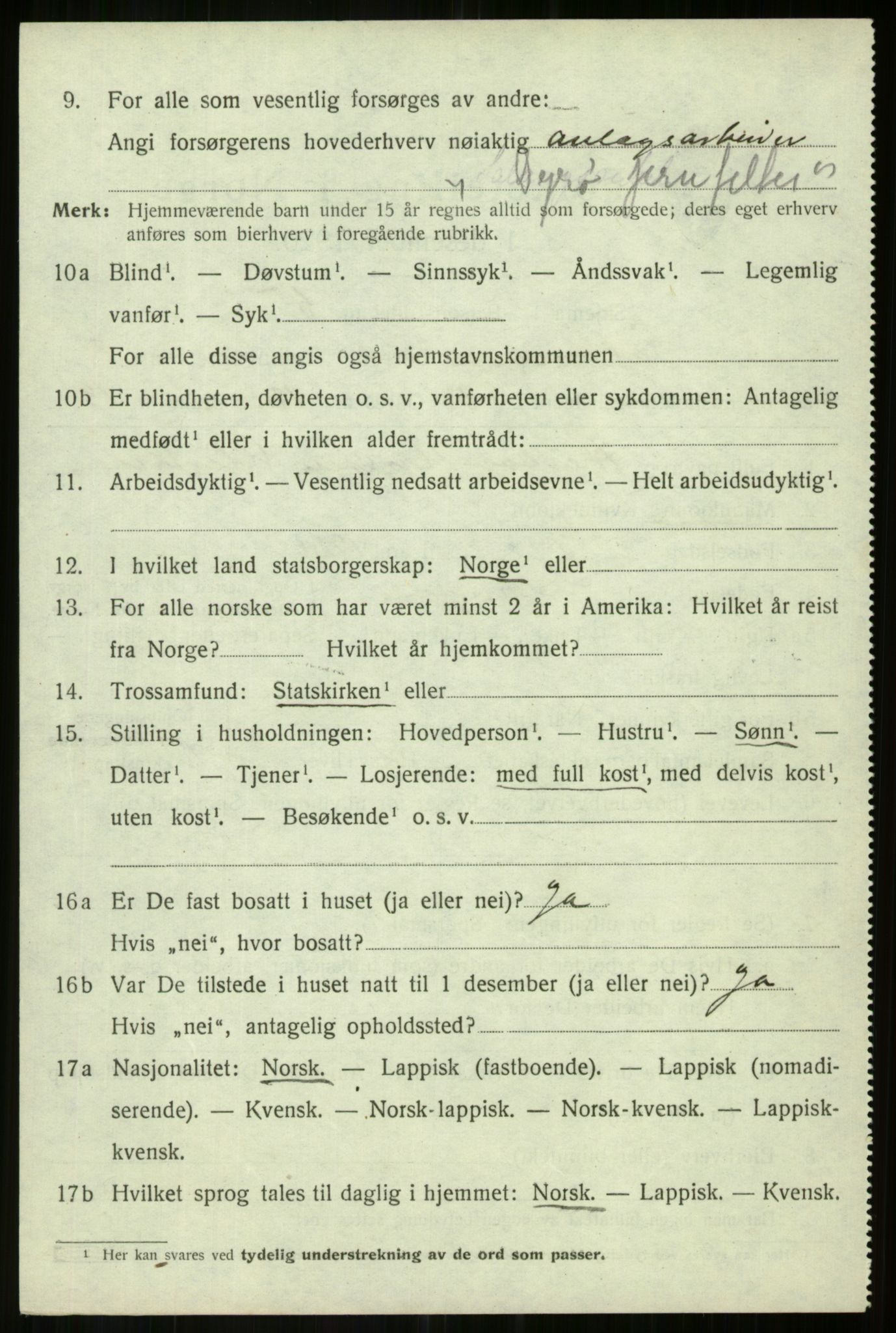 SATØ, 1920 census for Salangen, 1920, p. 2277