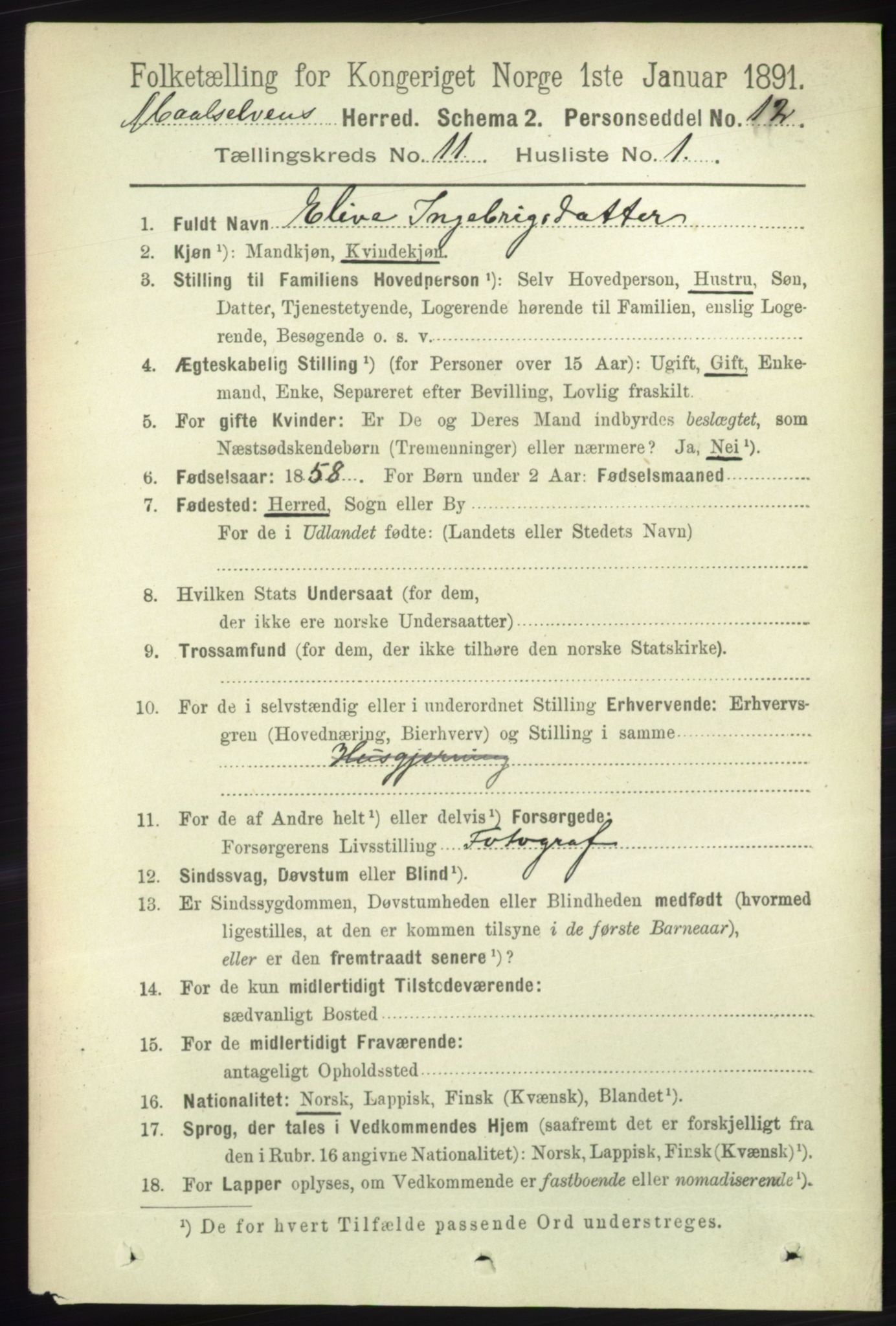 RA, 1891 census for 1924 Målselv, 1891, p. 3276