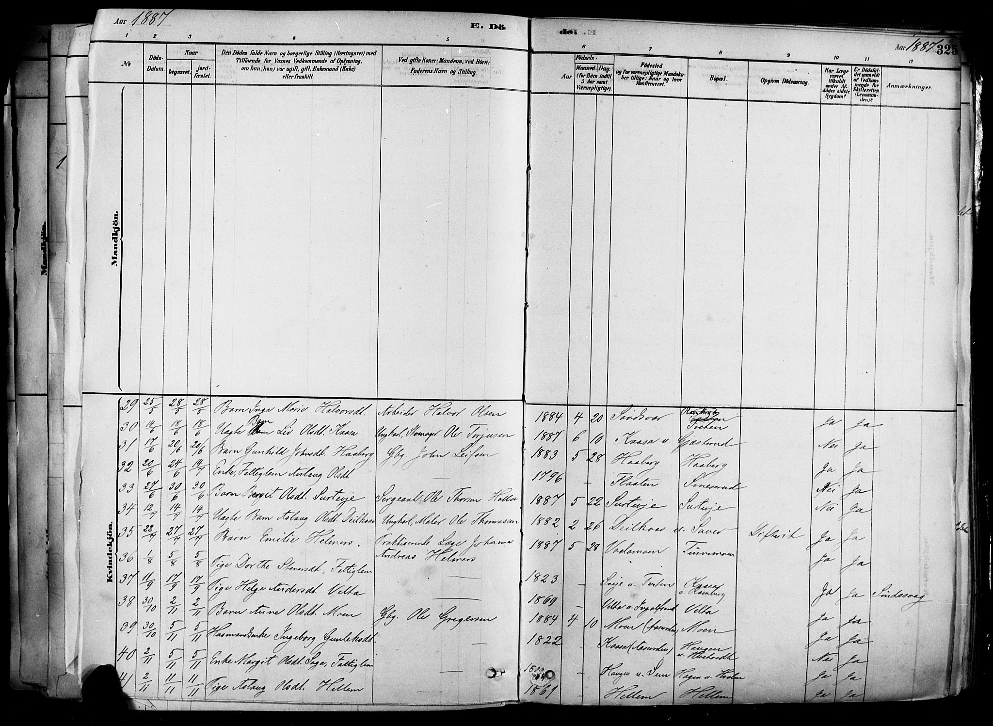 Heddal kirkebøker, AV/SAKO-A-268/F/Fa/L0008: Parish register (official) no. I 8, 1878-1903, p. 325