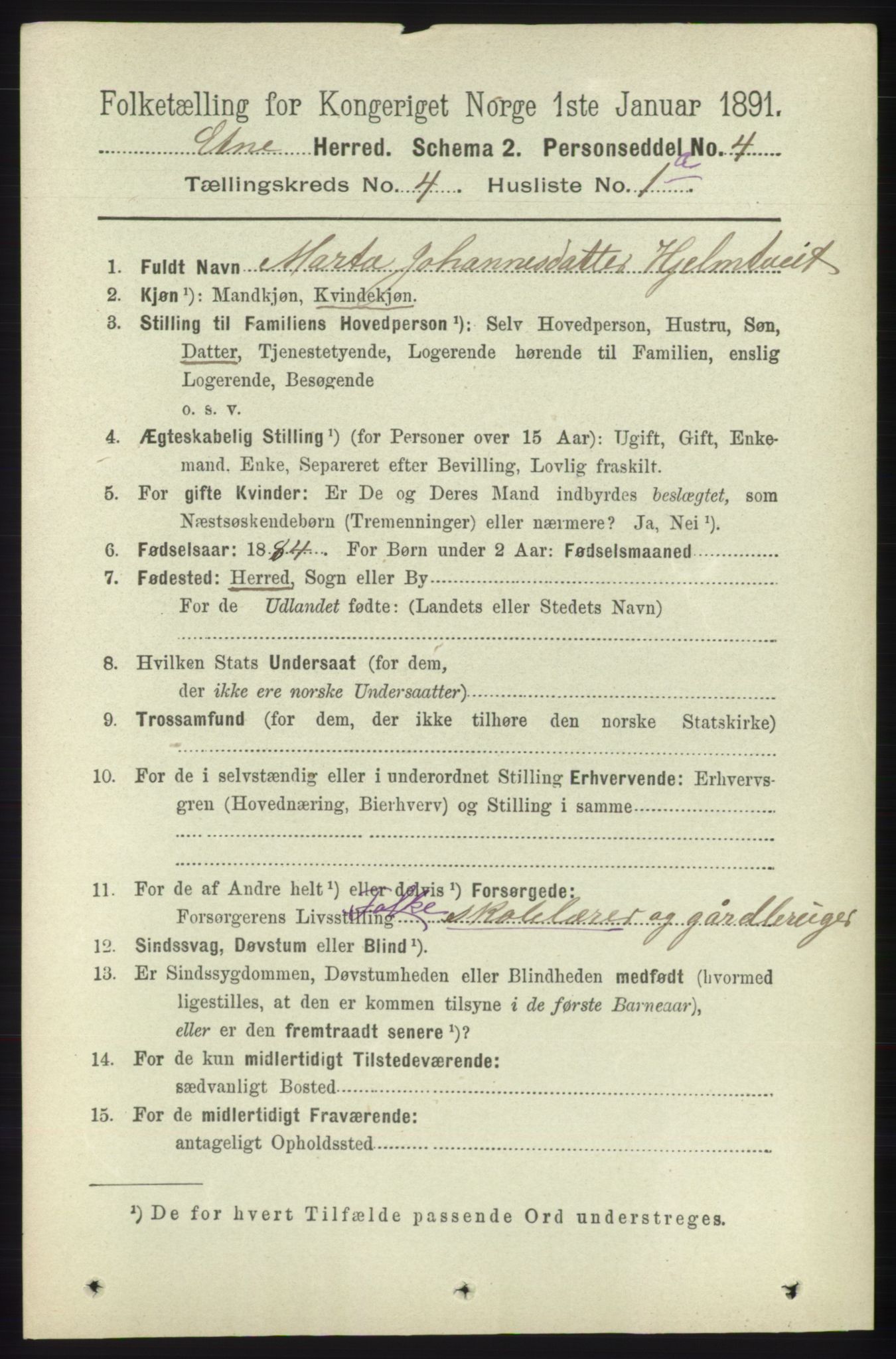 RA, 1891 census for 1211 Etne, 1891, p. 856