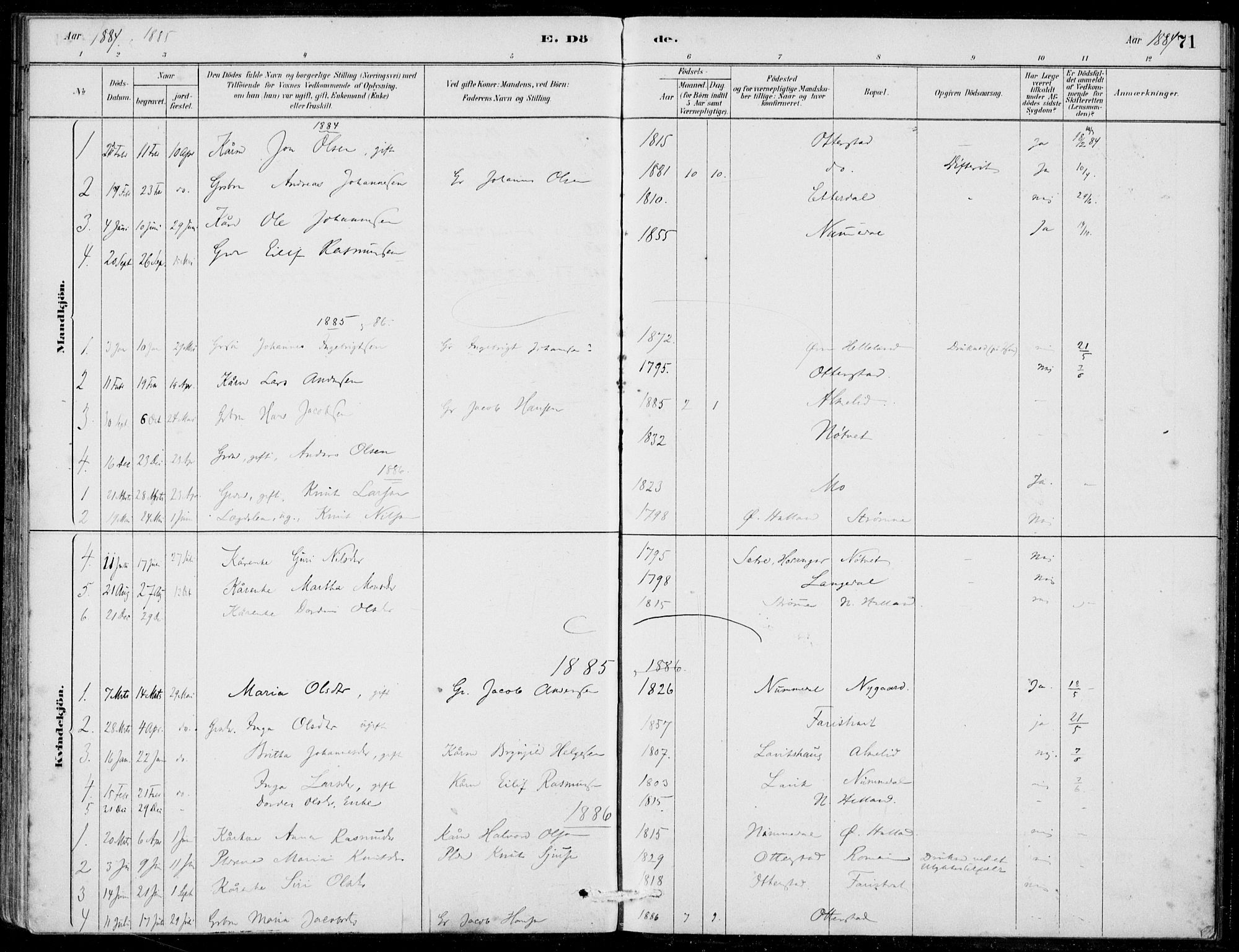 Hosanger sokneprestembete, SAB/A-75801/H/Haa: Parish register (official) no. C  1, 1880-1900, p. 71