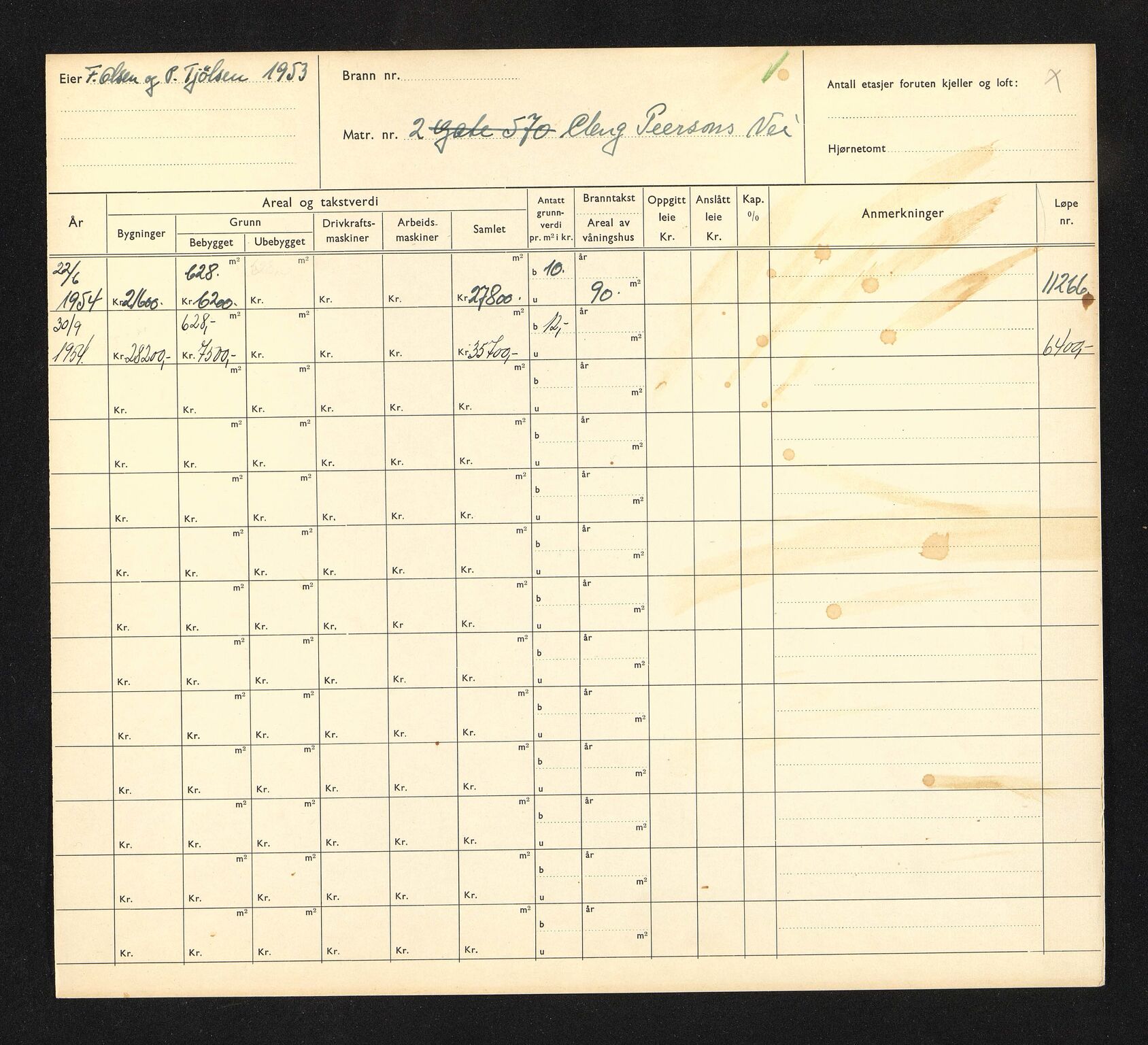 Stavanger kommune. Skattetakstvesenet, BYST/A-0440/F/Fa/Faa/L0009/0002: Skattetakstkort / Cleng Peersons vei 1 - Clipperveien 13