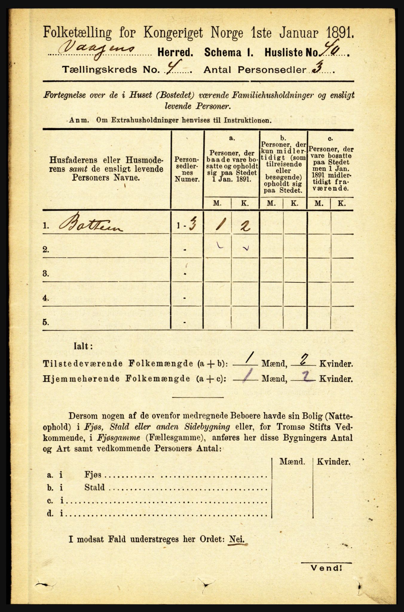 RA, 1891 census for 1865 Vågan, 1891, p. 917