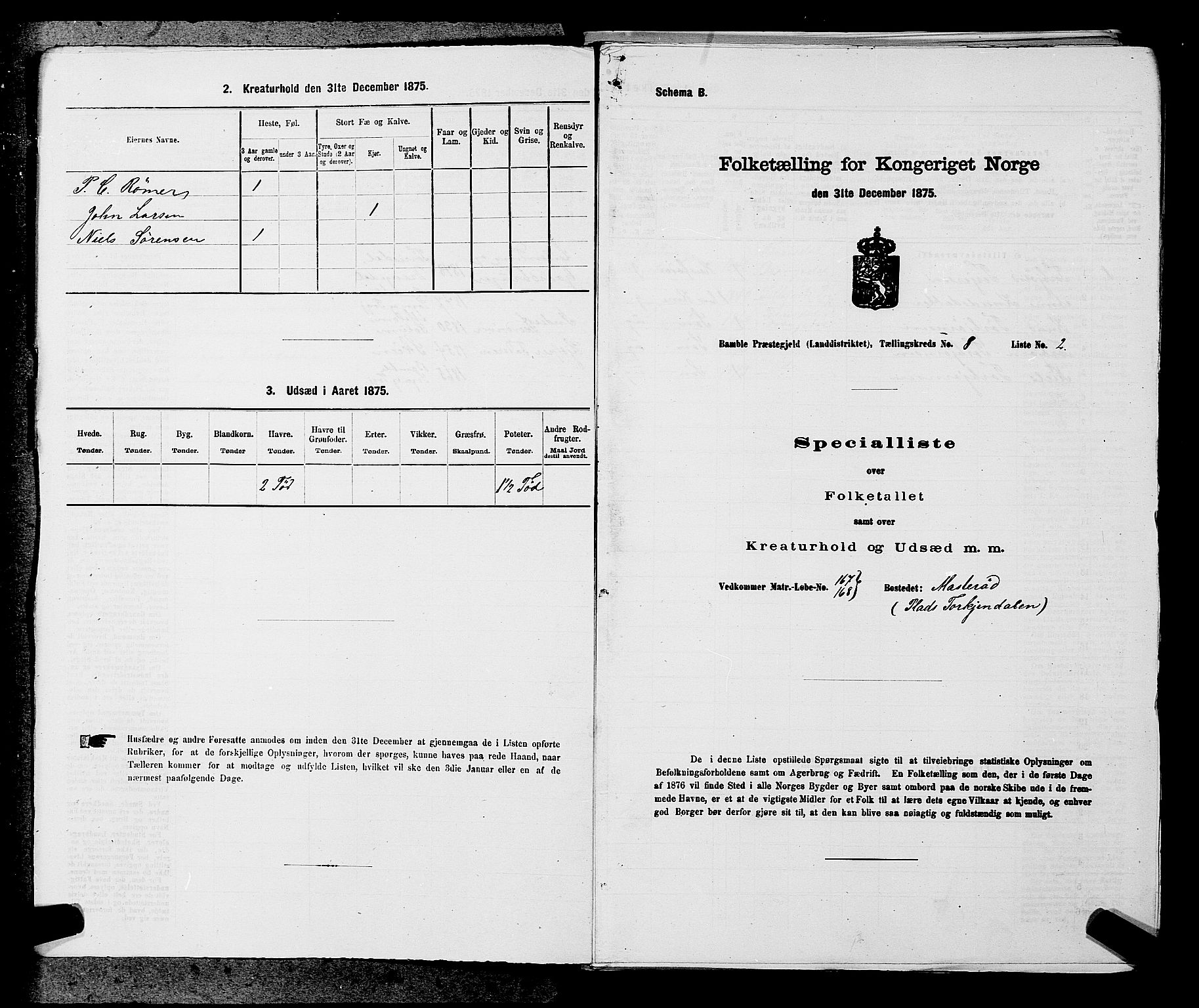 SAKO, 1875 census for 0814L Bamble/Bamble, 1875, p. 1043