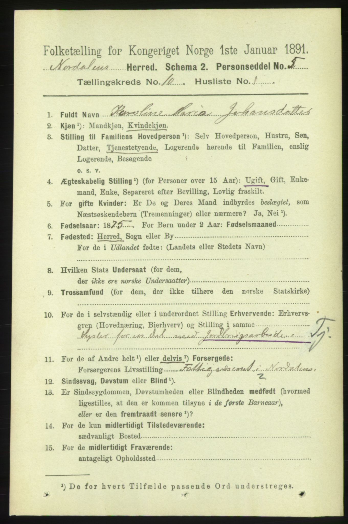 RA, 1891 census for 1524 Norddal, 1891, p. 2201