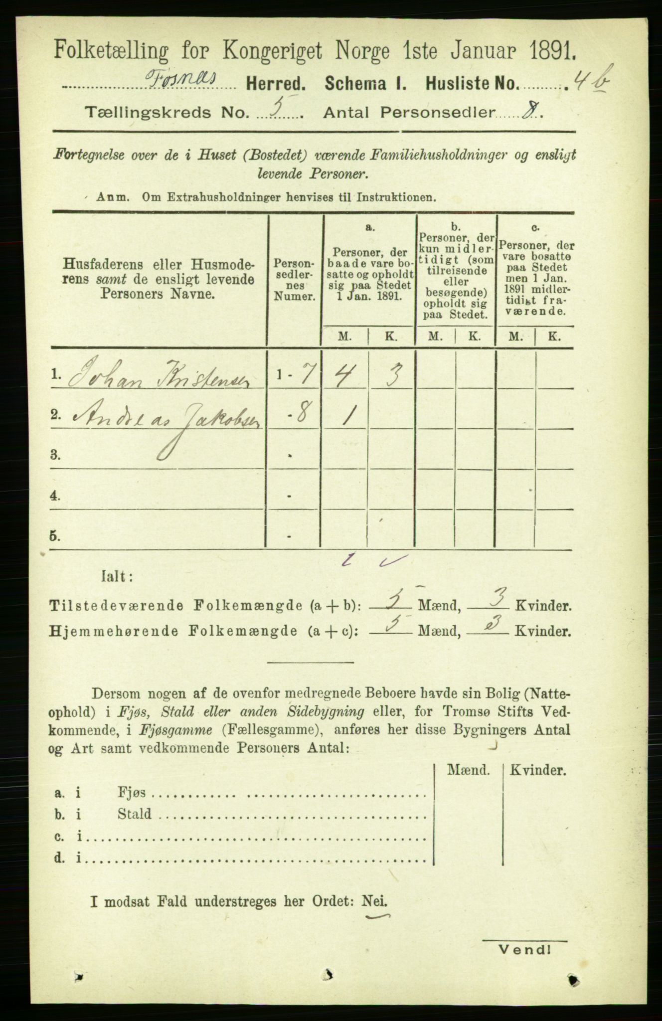 RA, 1891 census for 1748 Fosnes, 1891, p. 2662