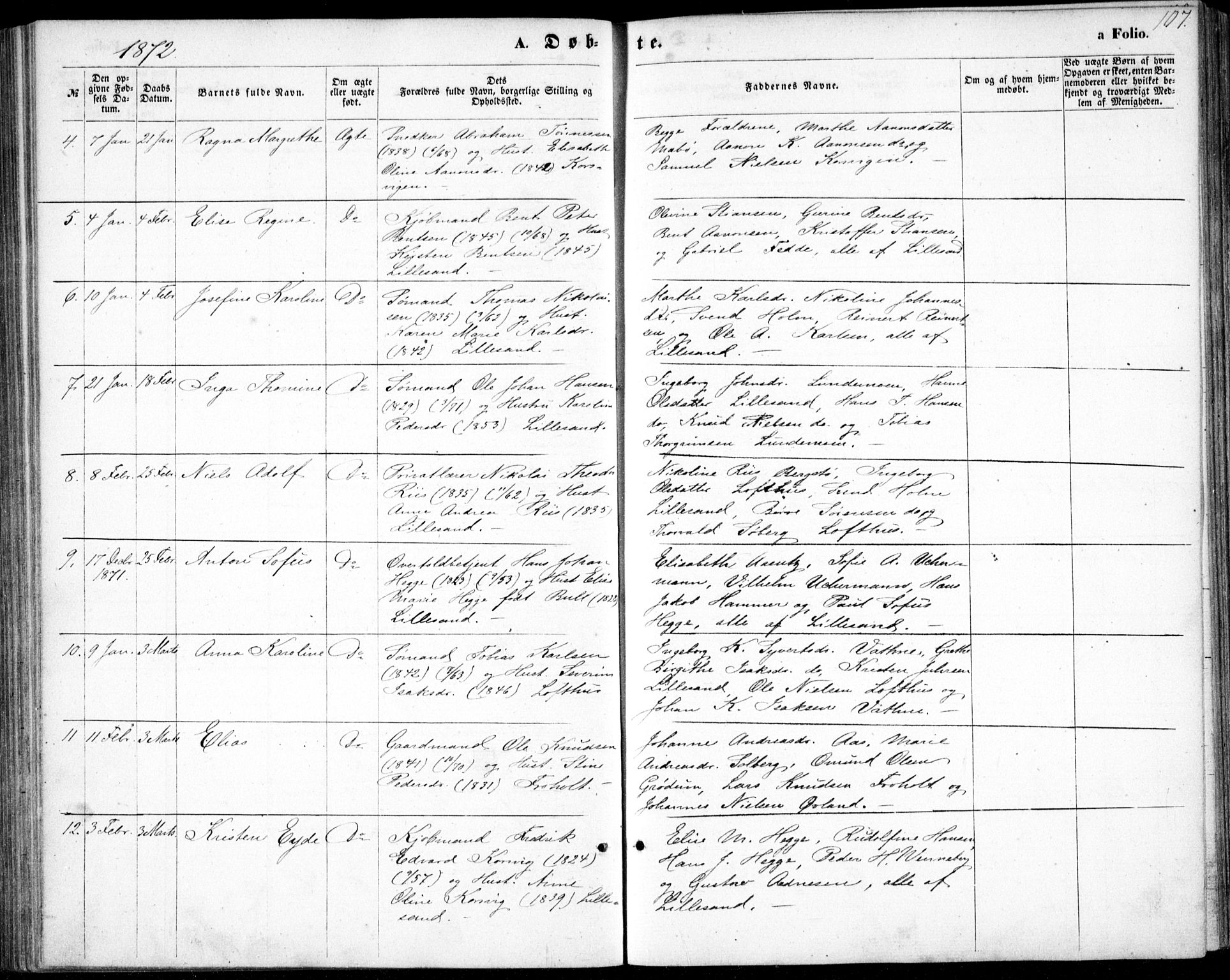 Vestre Moland sokneprestkontor, AV/SAK-1111-0046/F/Fb/Fbb/L0004: Parish register (copy) no. B 4, 1861-1872, p. 107