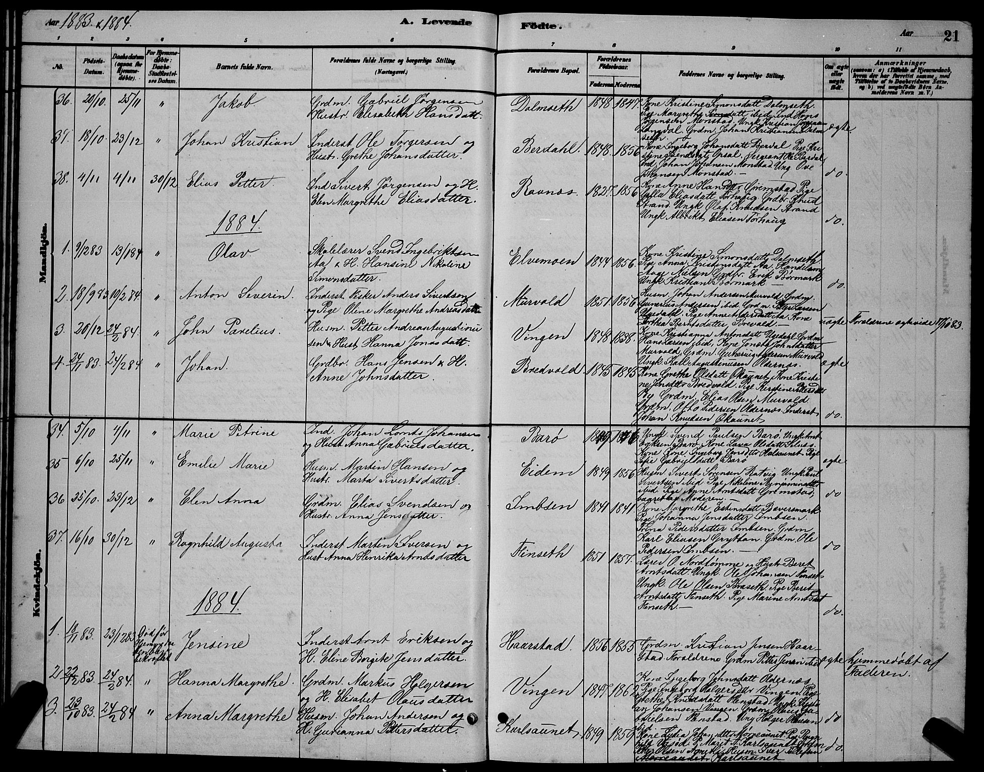 Ministerialprotokoller, klokkerbøker og fødselsregistre - Sør-Trøndelag, SAT/A-1456/655/L0687: Parish register (copy) no. 655C03, 1880-1898, p. 21