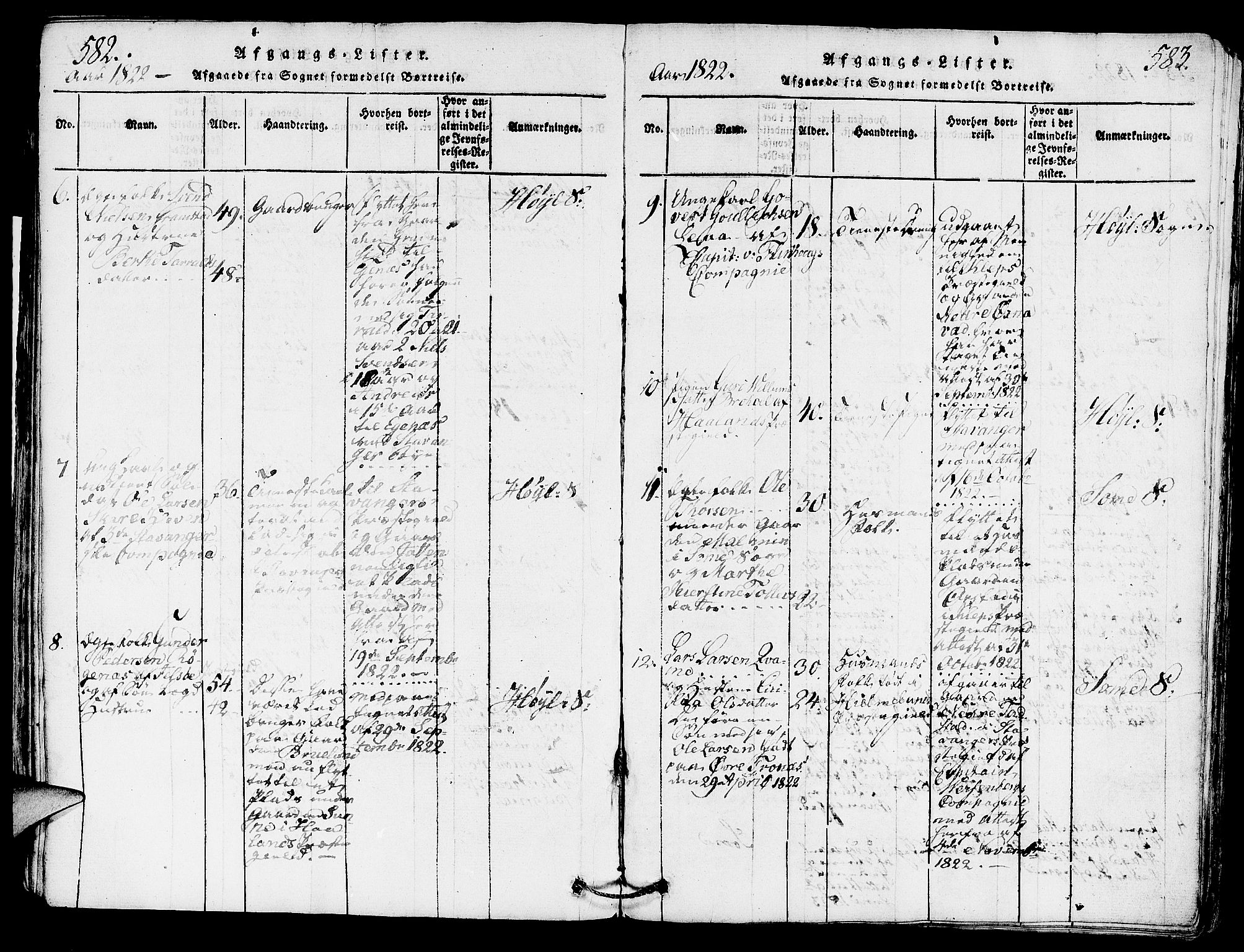 Høyland sokneprestkontor, SAST/A-101799/001/30BA/L0006: Parish register (official) no. A 6, 1815-1825, p. 582-583