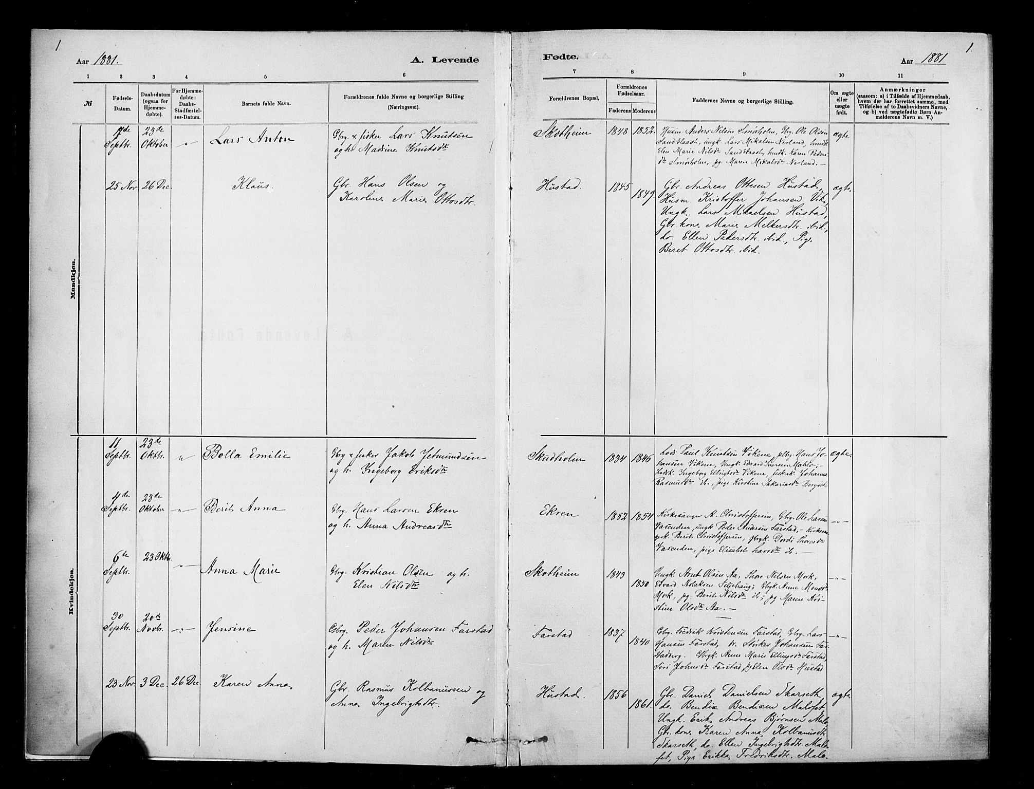 Ministerialprotokoller, klokkerbøker og fødselsregistre - Møre og Romsdal, AV/SAT-A-1454/567/L0778: Parish register (official) no. 567A01, 1881-1903, p. 1