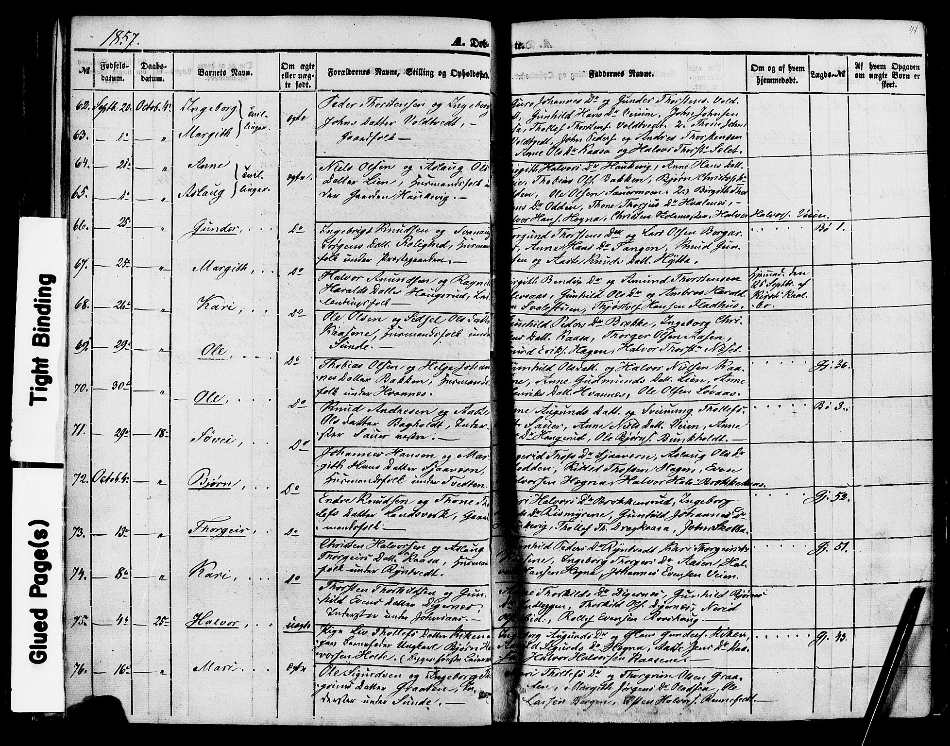 Sauherad kirkebøker, AV/SAKO-A-298/F/Fa/L0007: Parish register (official) no. I 7, 1851-1873, p. 41