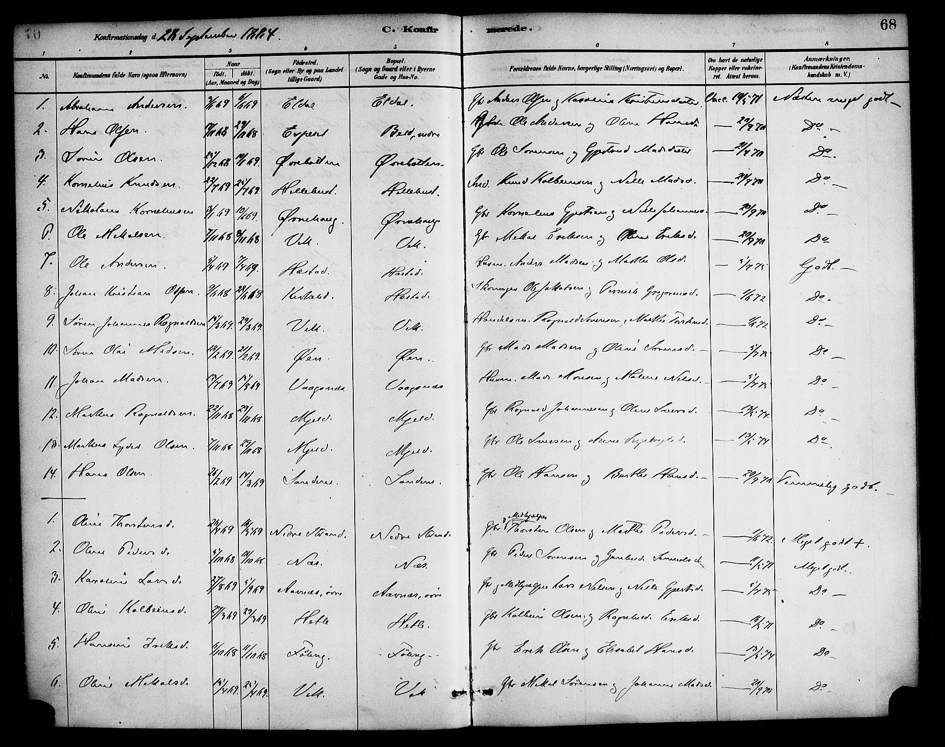 Gaular sokneprestembete, AV/SAB-A-80001/H/Haa: Parish register (official) no. D 1, 1882-1899, p. 68