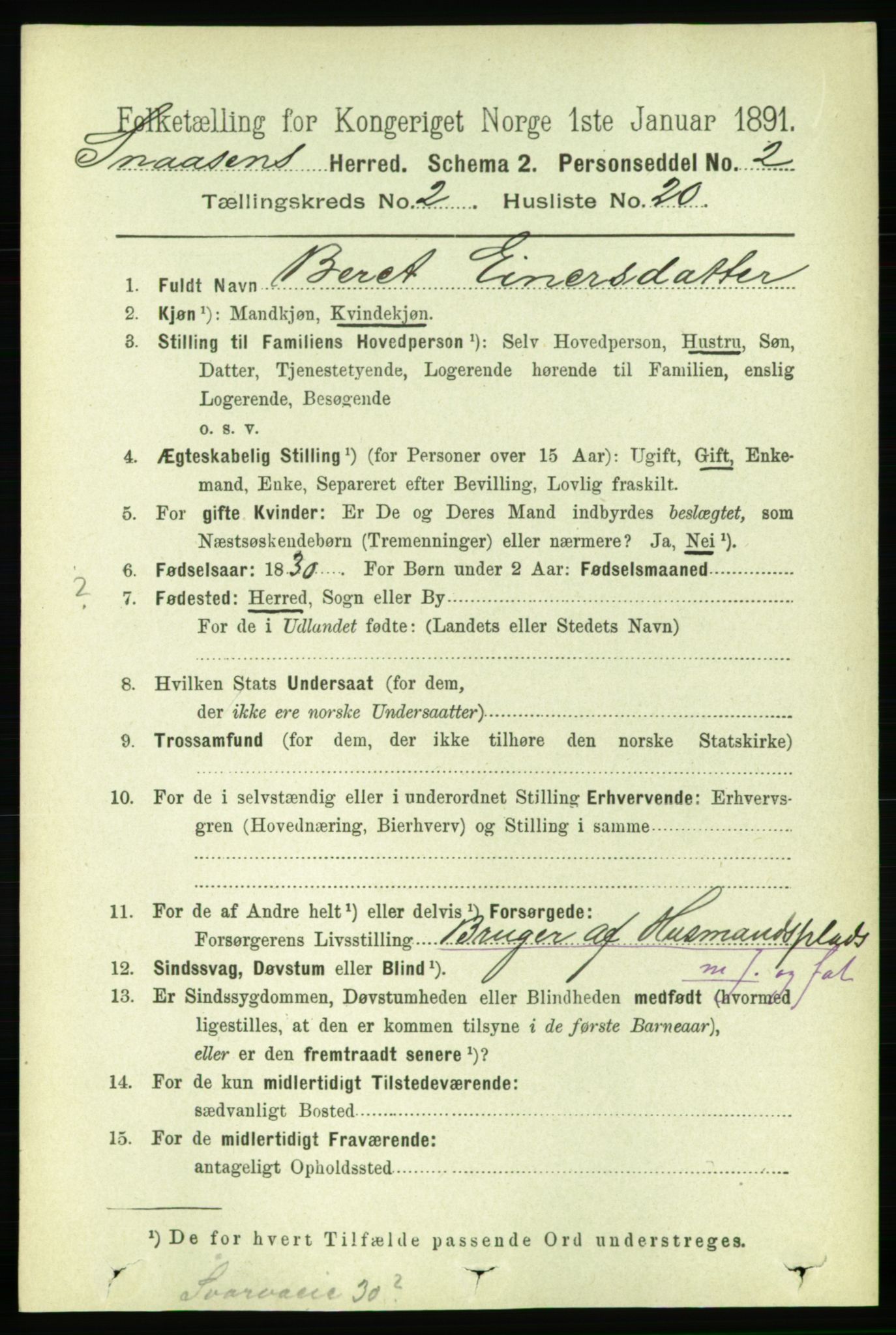 RA, 1891 census for 1736 Snåsa, 1891, p. 561