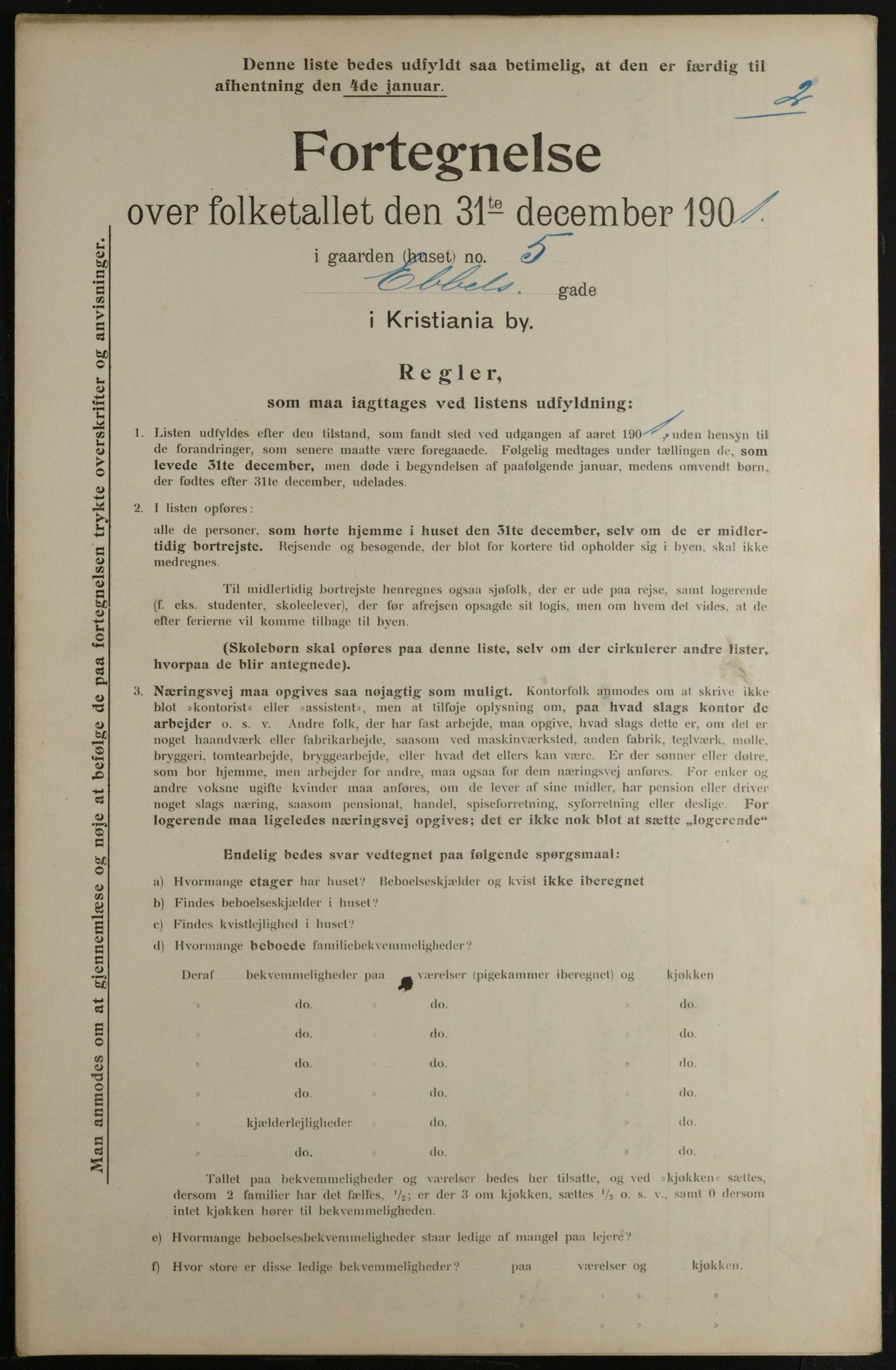 OBA, Municipal Census 1901 for Kristiania, 1901, p. 2946