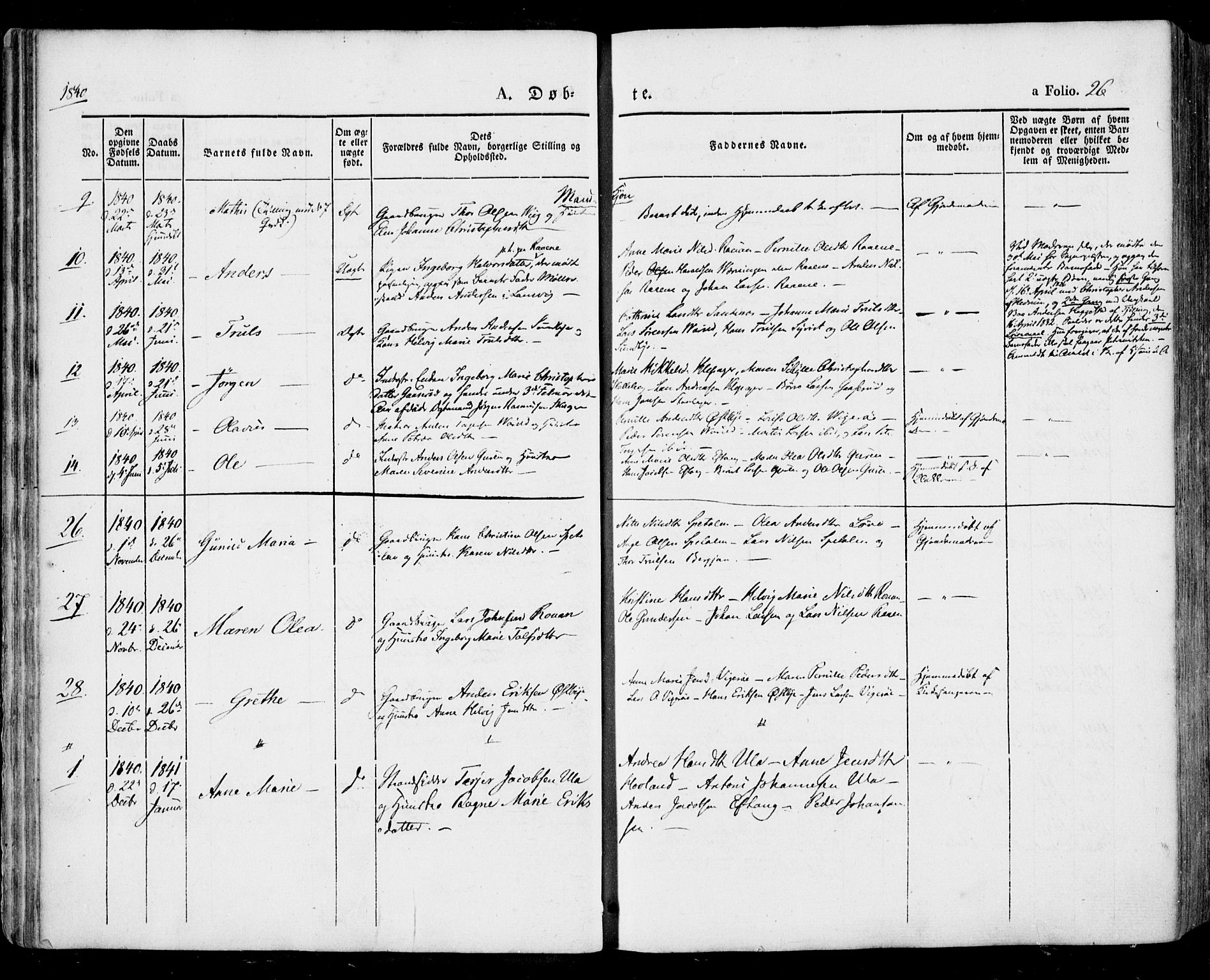 Tjølling kirkebøker, AV/SAKO-A-60/F/Fa/L0006: Parish register (official) no. 6, 1835-1859, p. 26