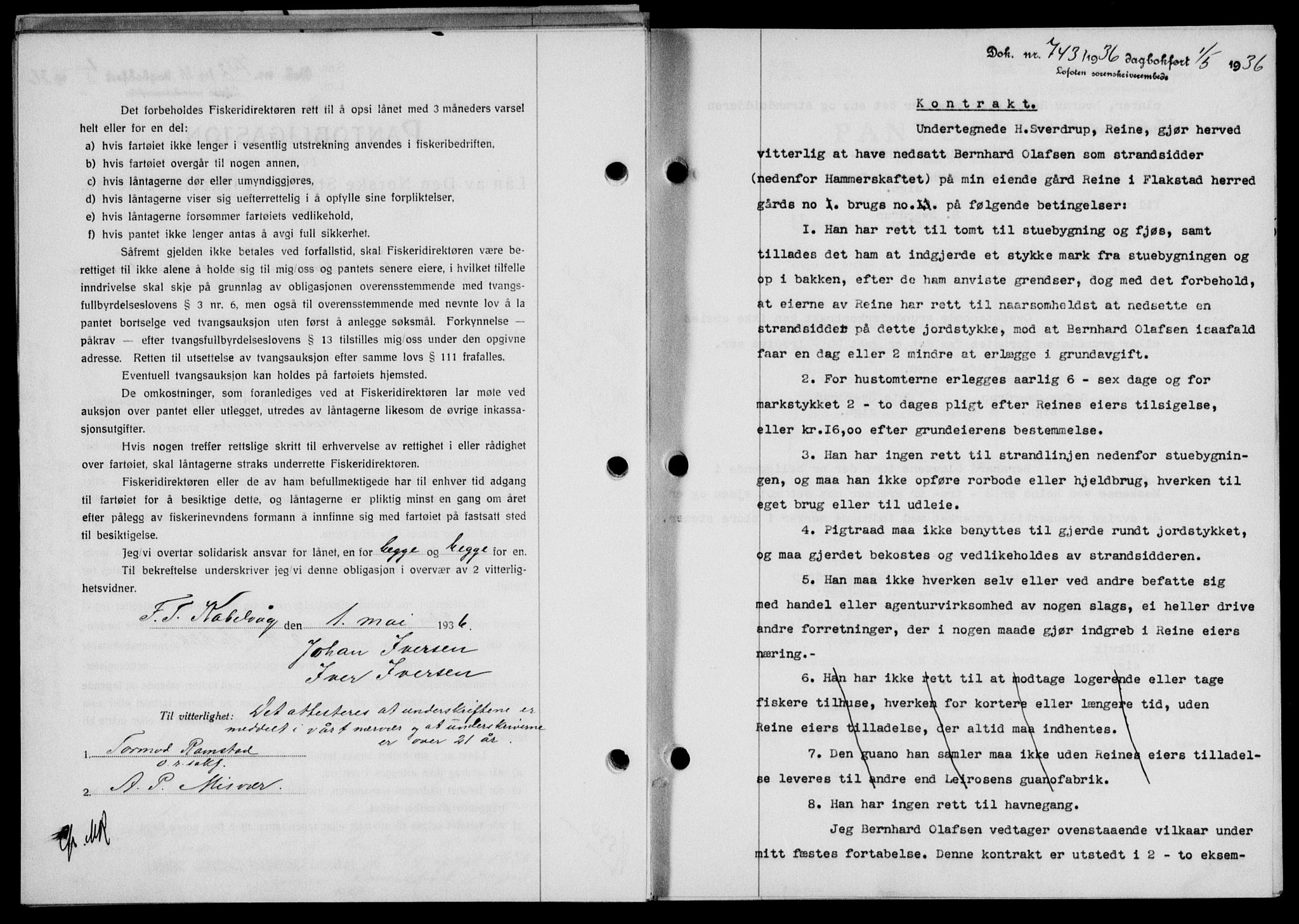 Lofoten sorenskriveri, SAT/A-0017/1/2/2C/L0033b: Mortgage book no. 33b, 1936-1936, Diary no: : 743/1936