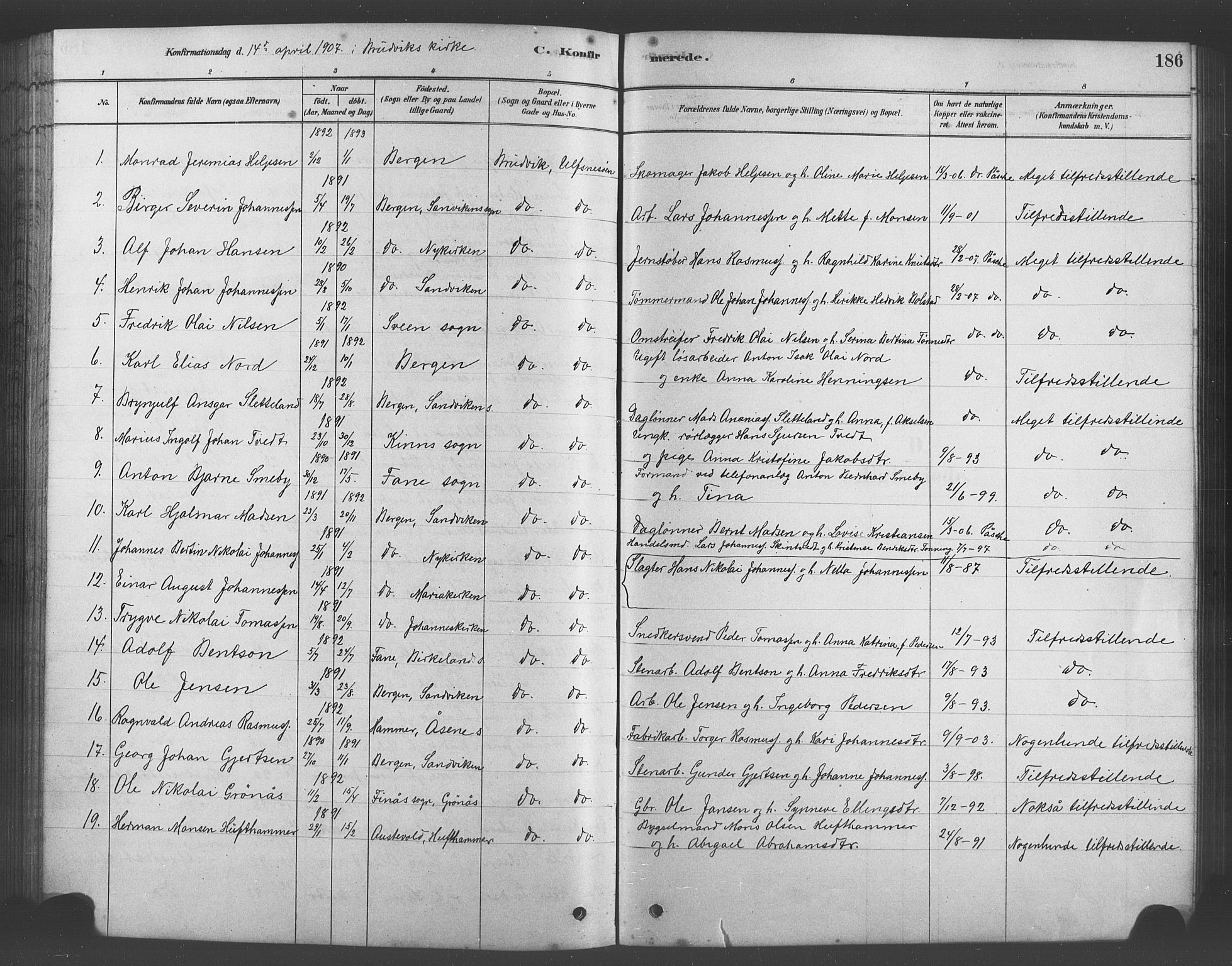 Bruvik Sokneprestembete, AV/SAB-A-74701/H/Hab: Parish register (copy) no. A 1, 1878-1907, p. 186