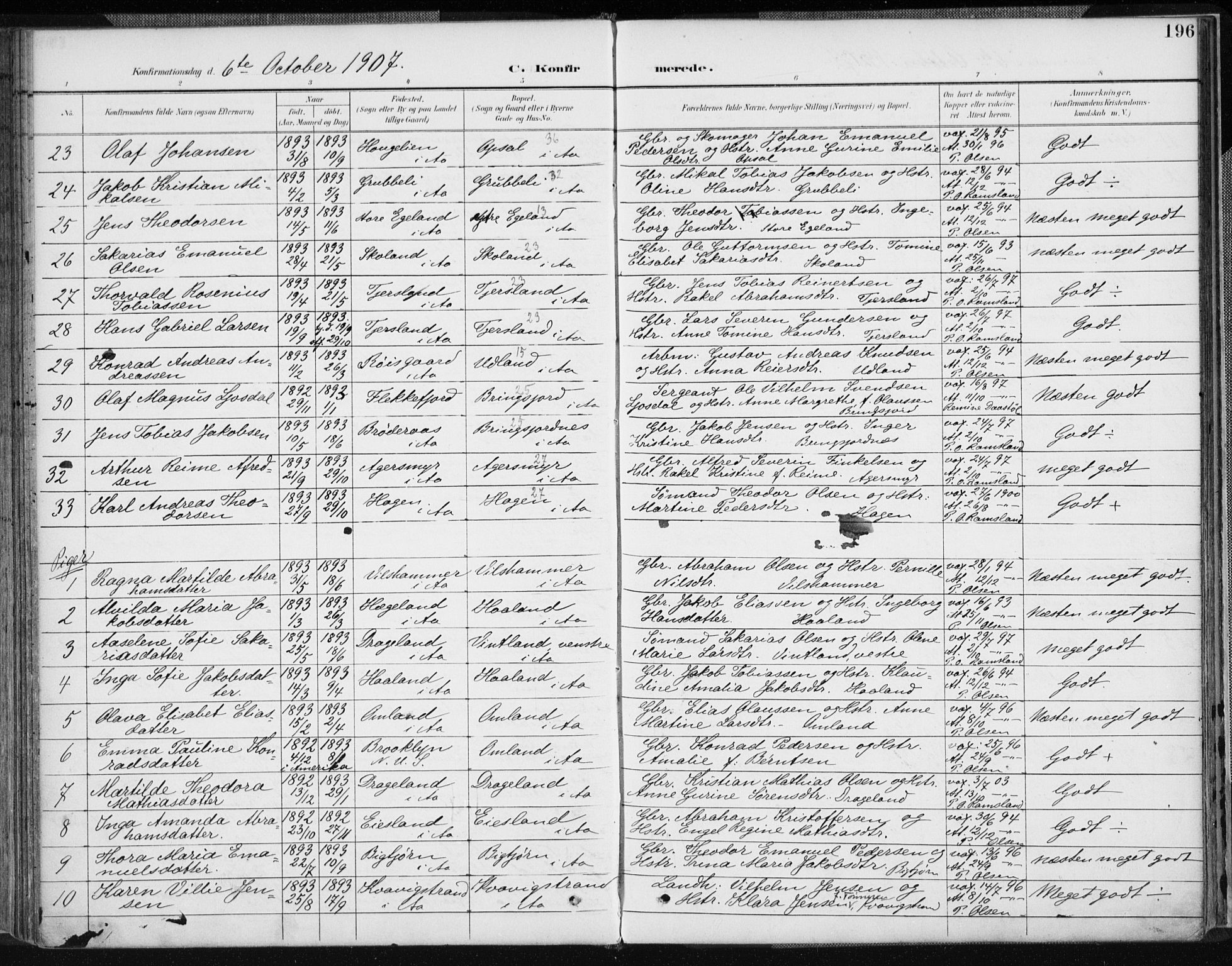 Lyngdal sokneprestkontor, AV/SAK-1111-0029/F/Fa/Fac/L0012: Parish register (official) no. A 12, 1894-1918, p. 196