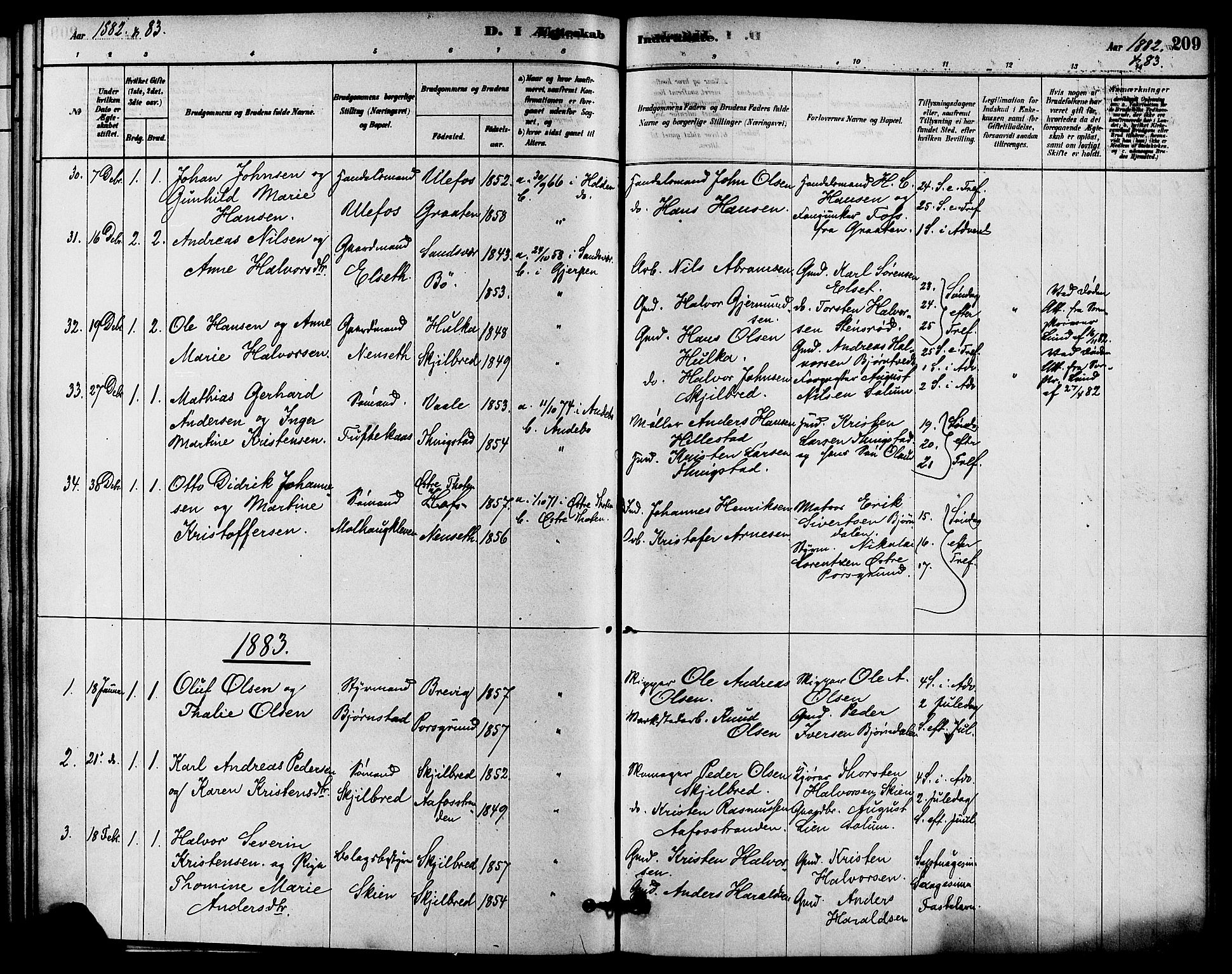 Solum kirkebøker, SAKO/A-306/F/Fa/L0009: Parish register (official) no. I 9, 1877-1887, p. 209