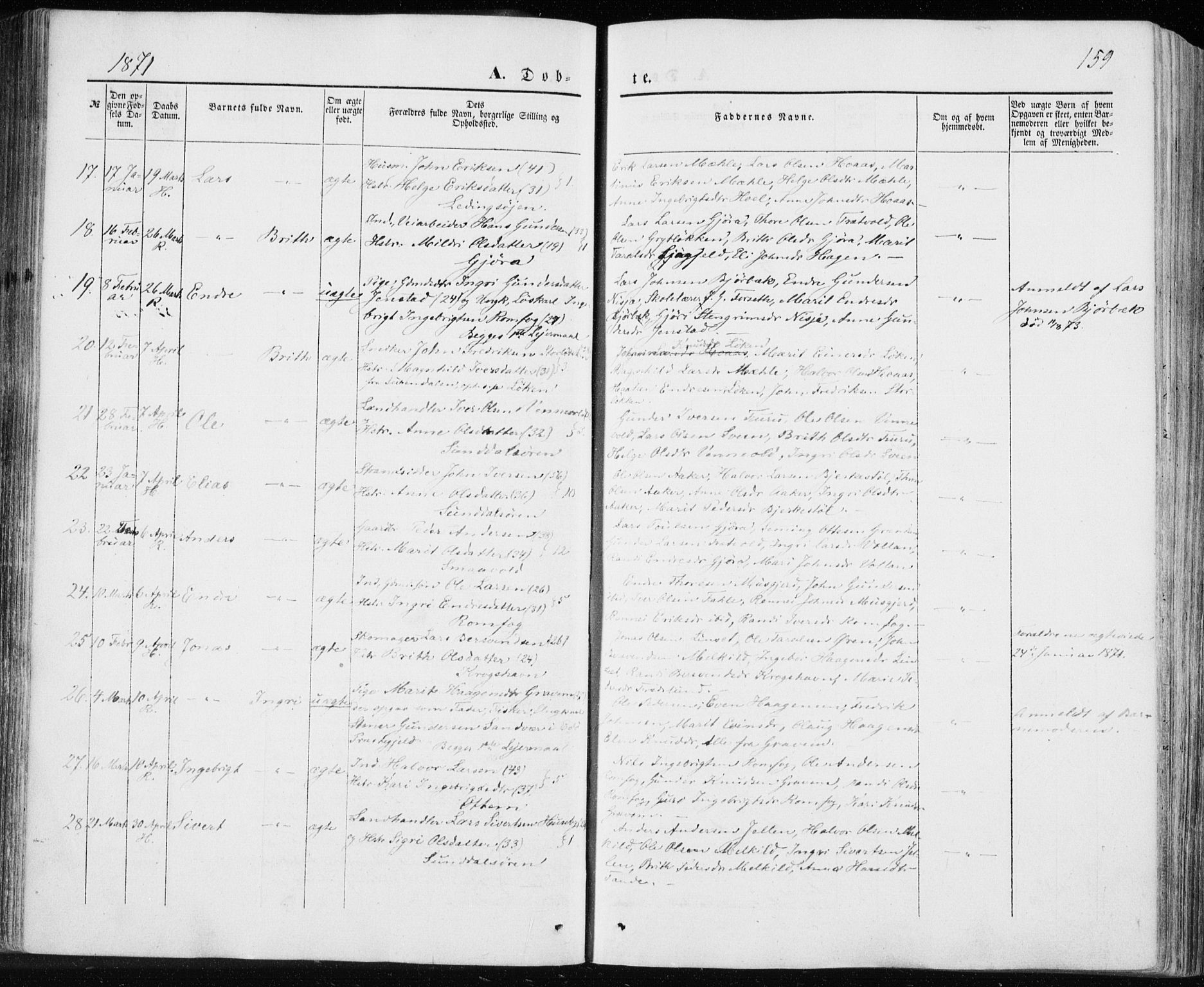 Ministerialprotokoller, klokkerbøker og fødselsregistre - Møre og Romsdal, AV/SAT-A-1454/590/L1013: Parish register (official) no. 590A05, 1847-1877, p. 159