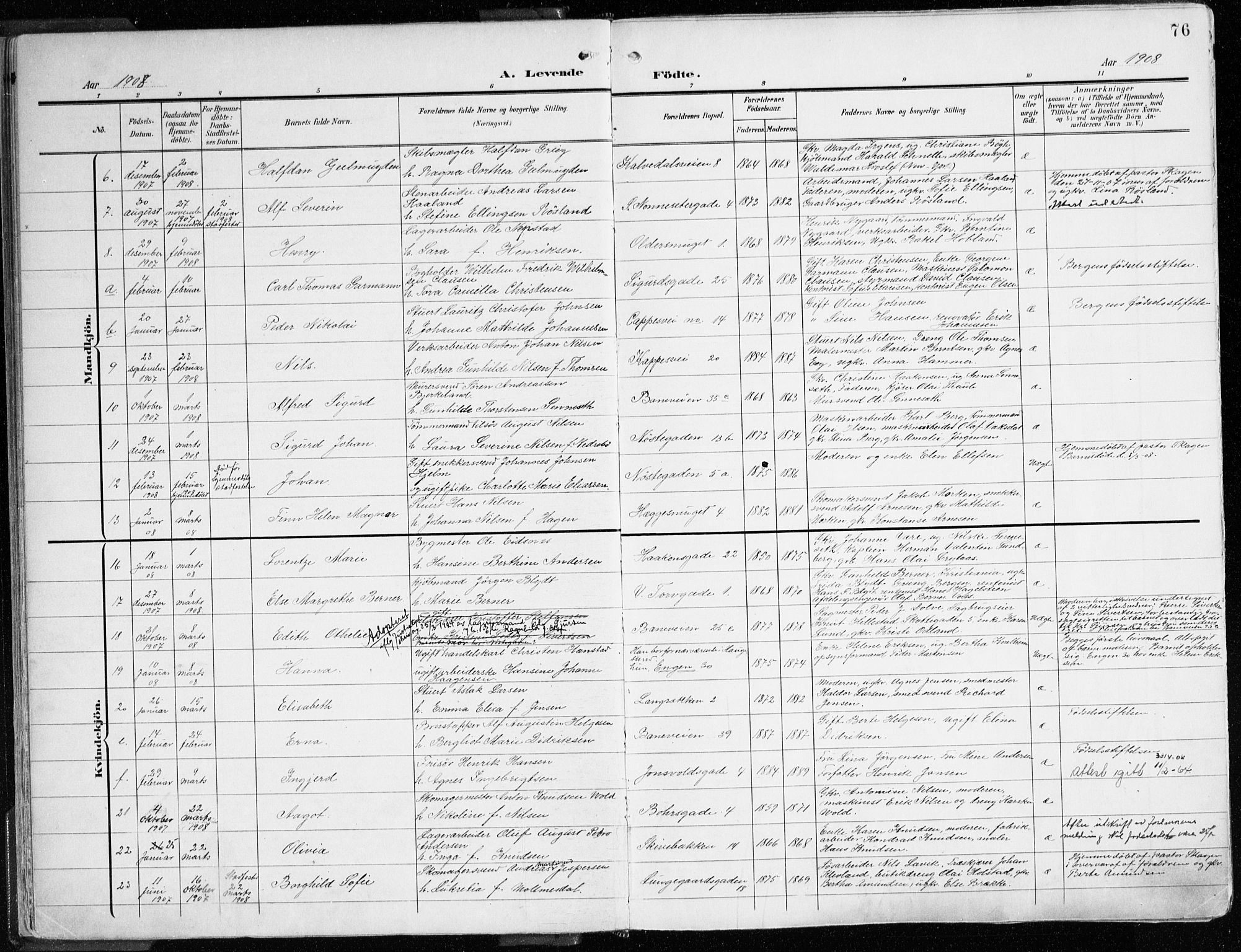 Domkirken sokneprestembete, AV/SAB-A-74801/H/Haa/L0025: Parish register (official) no. B 8, 1903-1925, p. 76